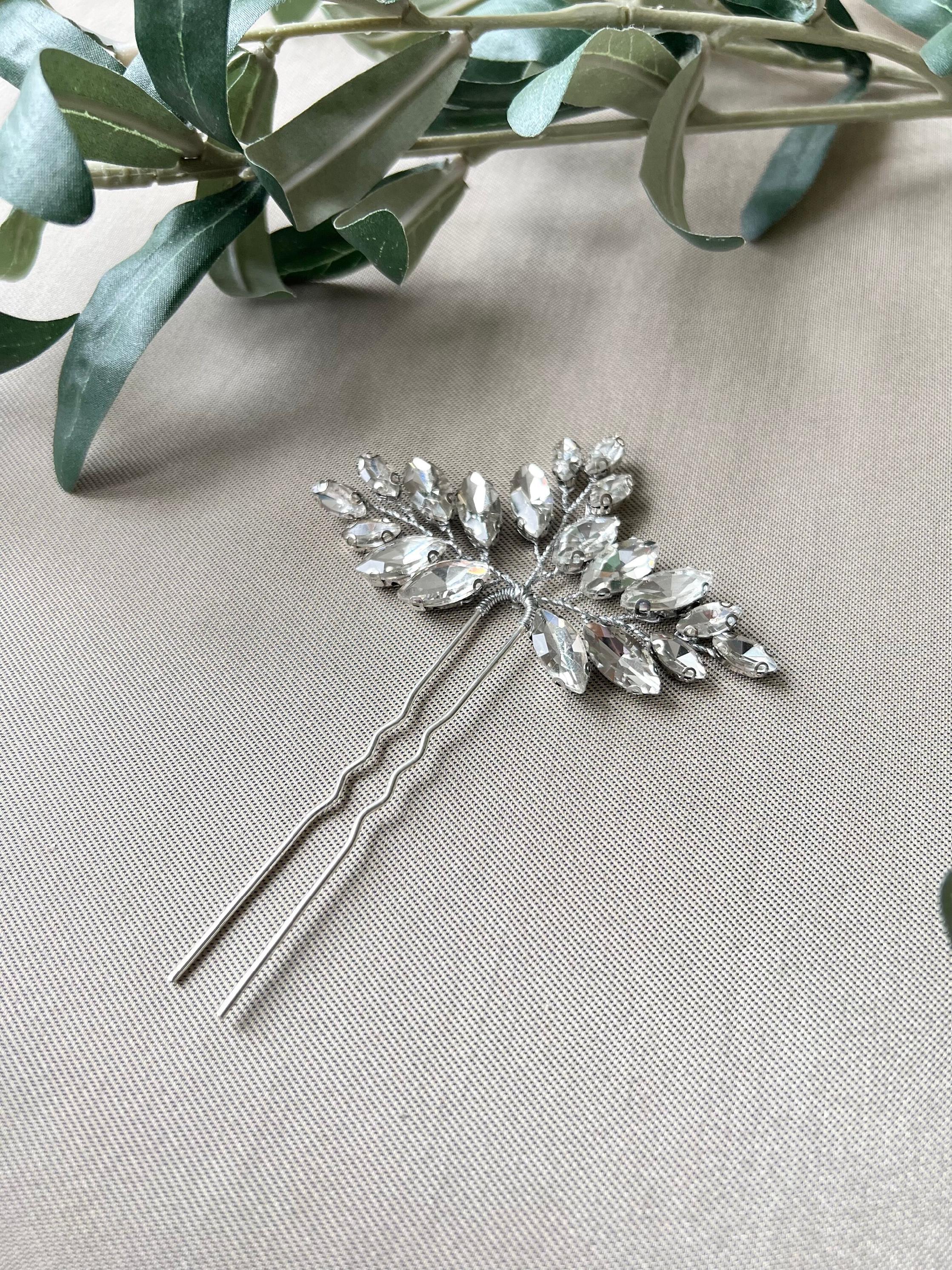 Braut Haarschmuck, Haarspange Silber, Strass, Hochzeit Schmuck, hochwertiger - Einzeln-Brauthaarschmuck-Schmuckblüte