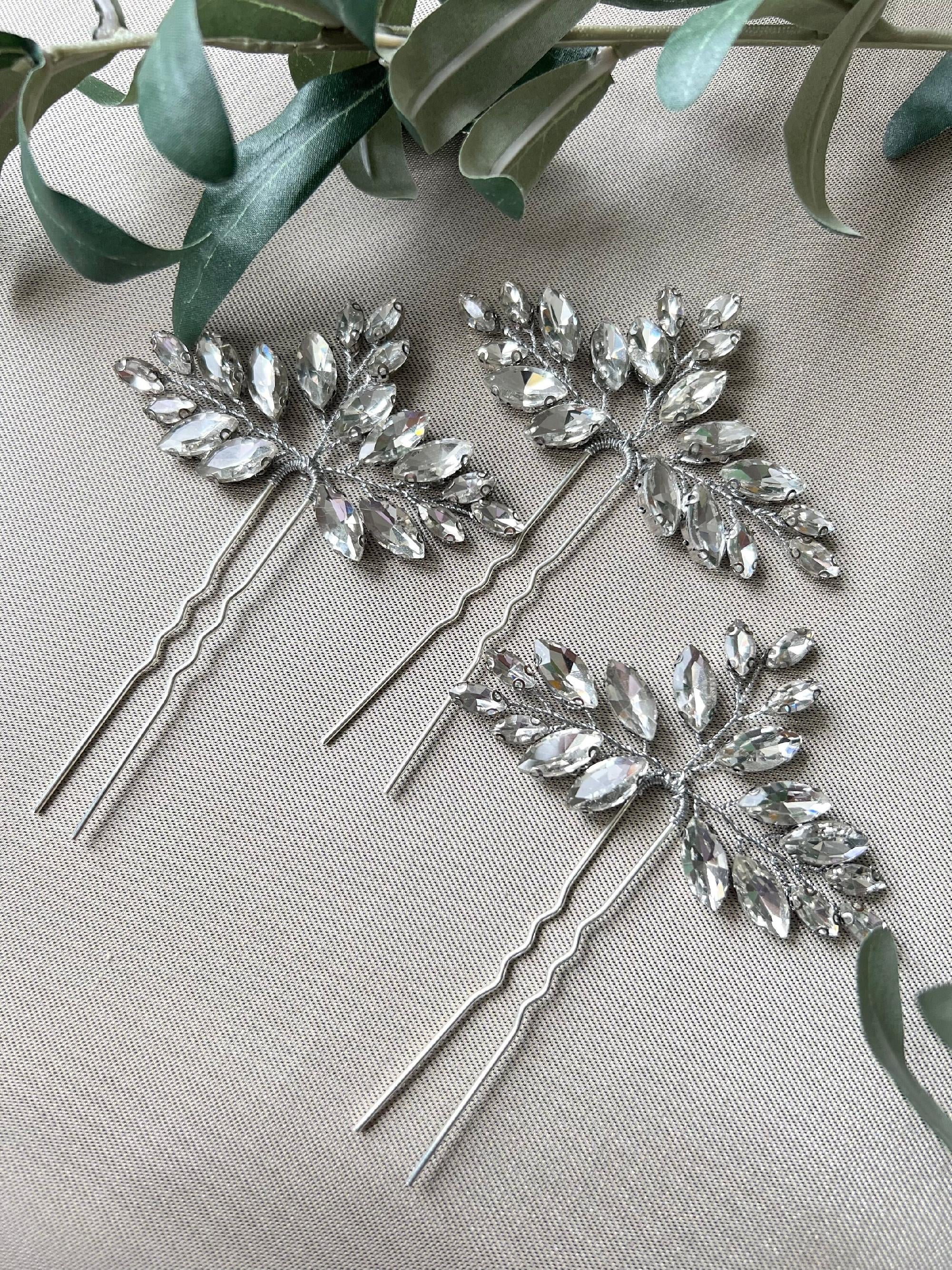 Braut Haarschmuck, Haarspange Silber, Strass, Hochzeit Schmuck, hochwertiger - Einzeln-Brauthaarschmuck-Schmuckblüte