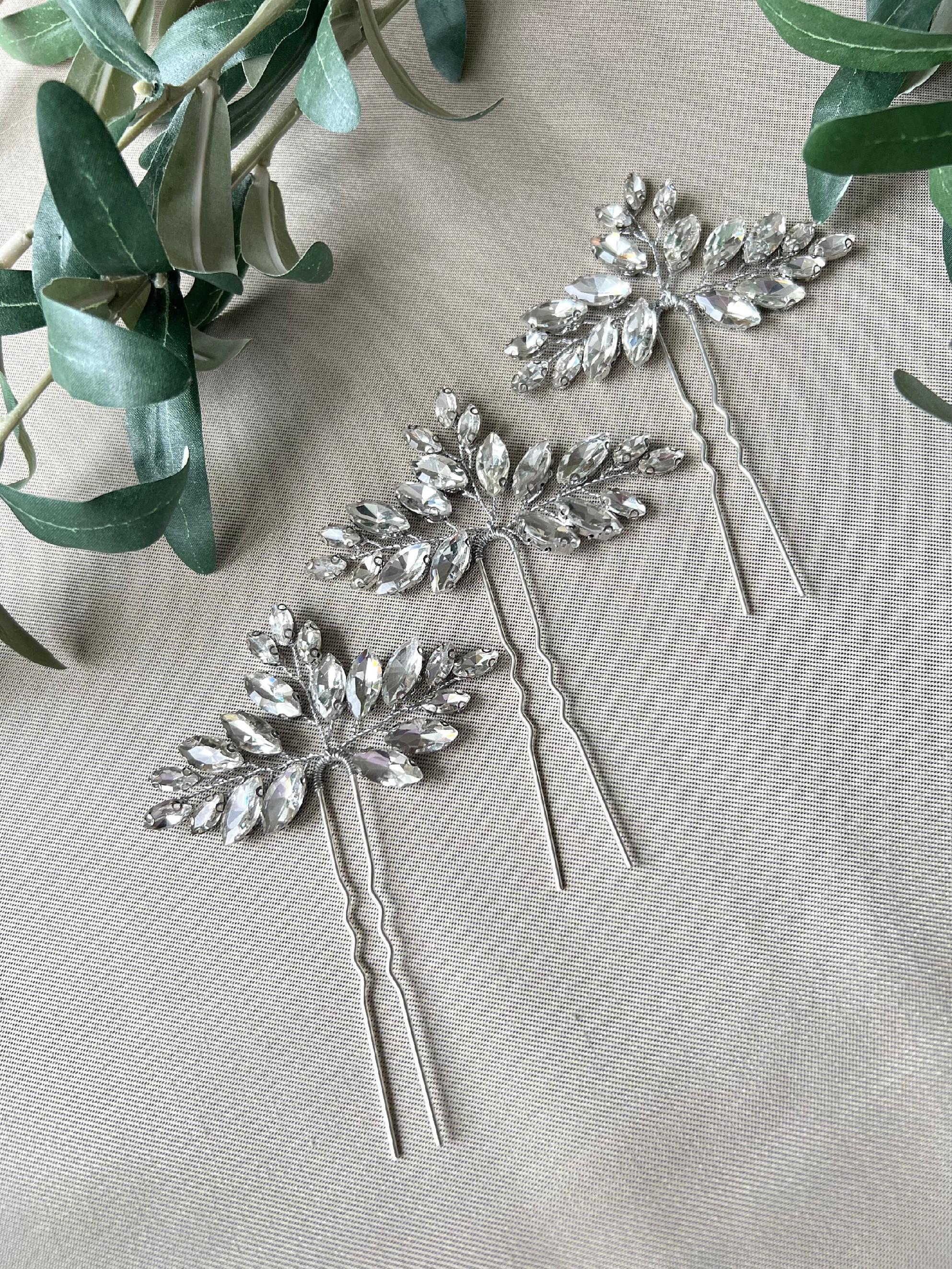 Braut Haarschmuck, Haarspange Silber, Strass, Hochzeit Schmuck, hochwertiger - Einzeln-Brauthaarschmuck-Schmuckblüte