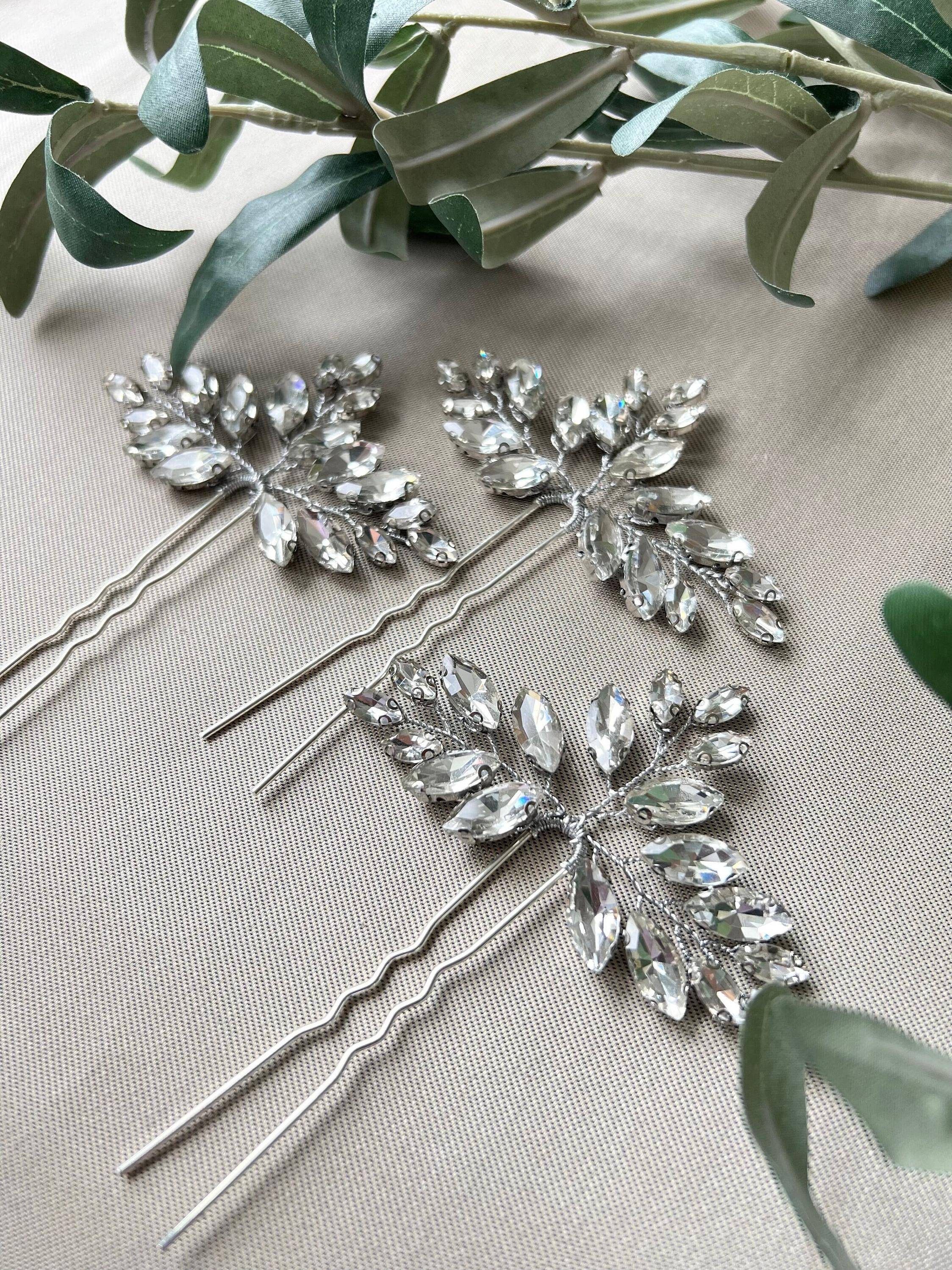 Braut Haarschmuck, Haarspange Silber, Strass, Hochzeit Schmuck, hochwertiger - Einzeln-Brauthaarschmuck-Schmuckblüte