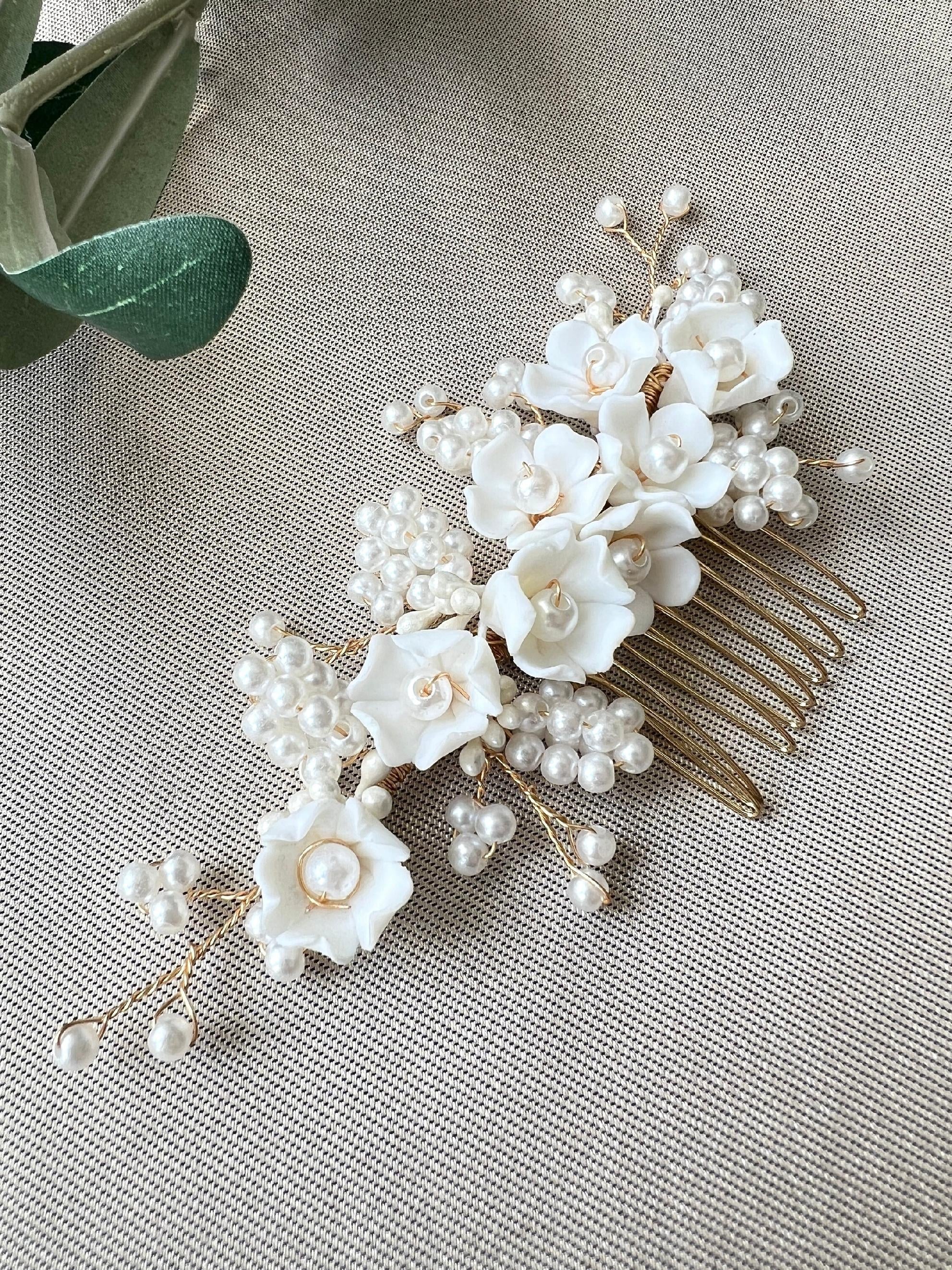 Braut Haarschmuck, Perlen Haarkamm, gold, Hochzeit, Blumen, Vintage, hochwertiger Brauthaarschmuck, Brautfrisur, Braut Zubehör-Brauthaarschmuck-Schmuckblüte