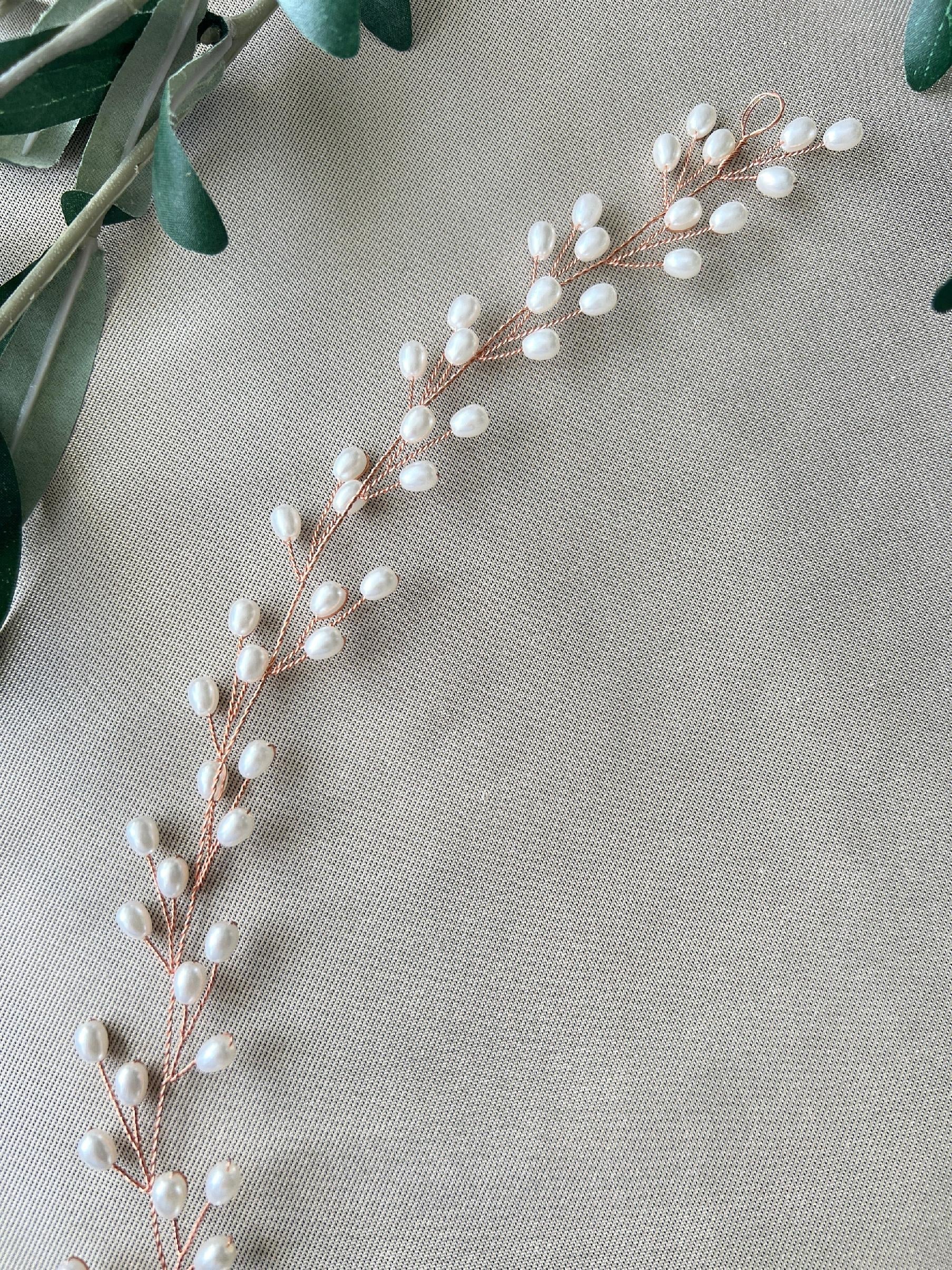 Braut Haarschmuck, Roségold mit Perlen, Hochzeit, Brautschmuck, Hochzeitshaarband, Haarkranz, Haarranke-Brauthaarschmuck-Schmuckblüte