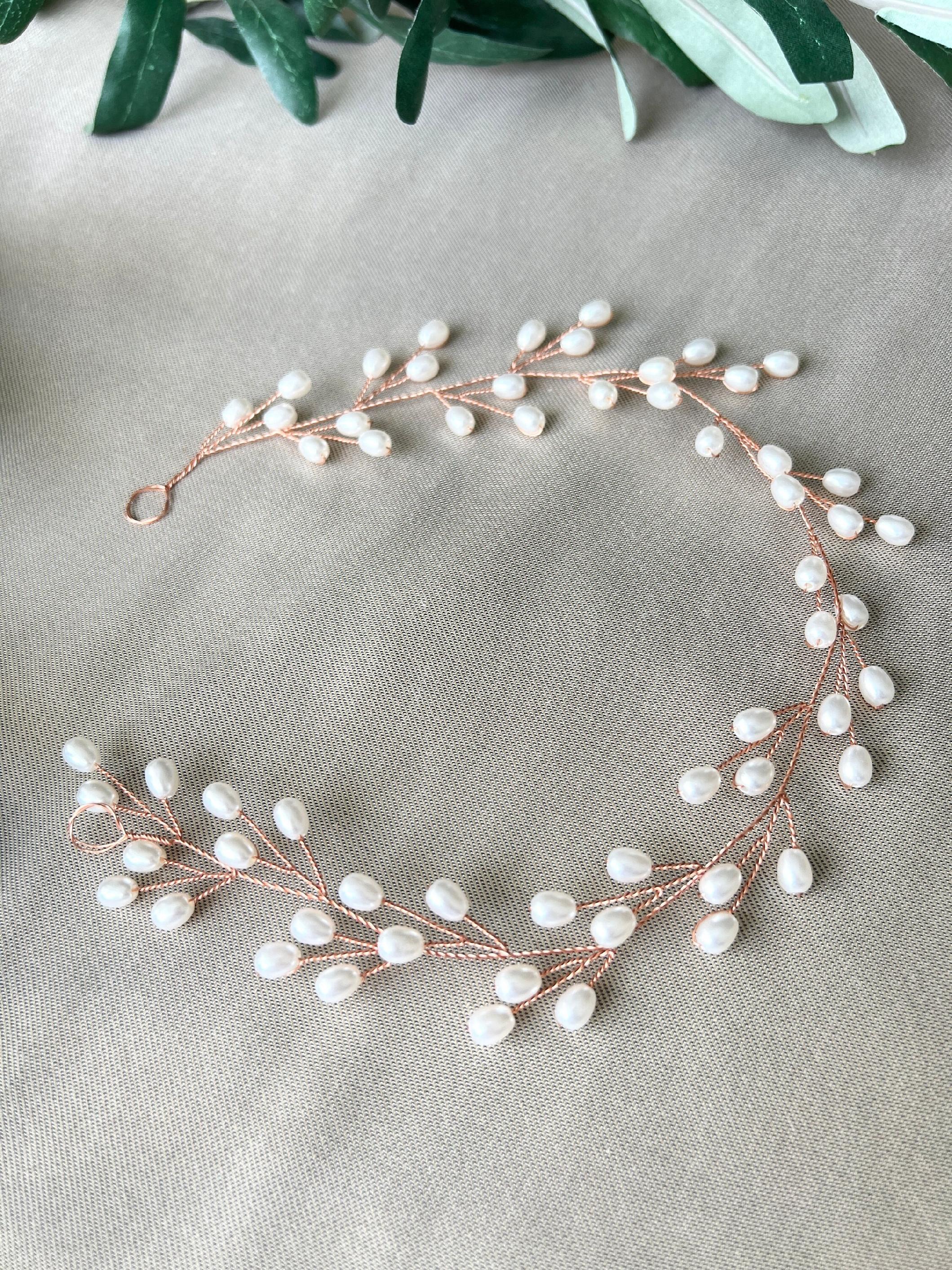 Braut Haarschmuck, Roségold mit Perlen, Hochzeit, Brautschmuck, Hochzeitshaarband, Haarkranz, Haarranke-Brauthaarschmuck-Schmuckblüte