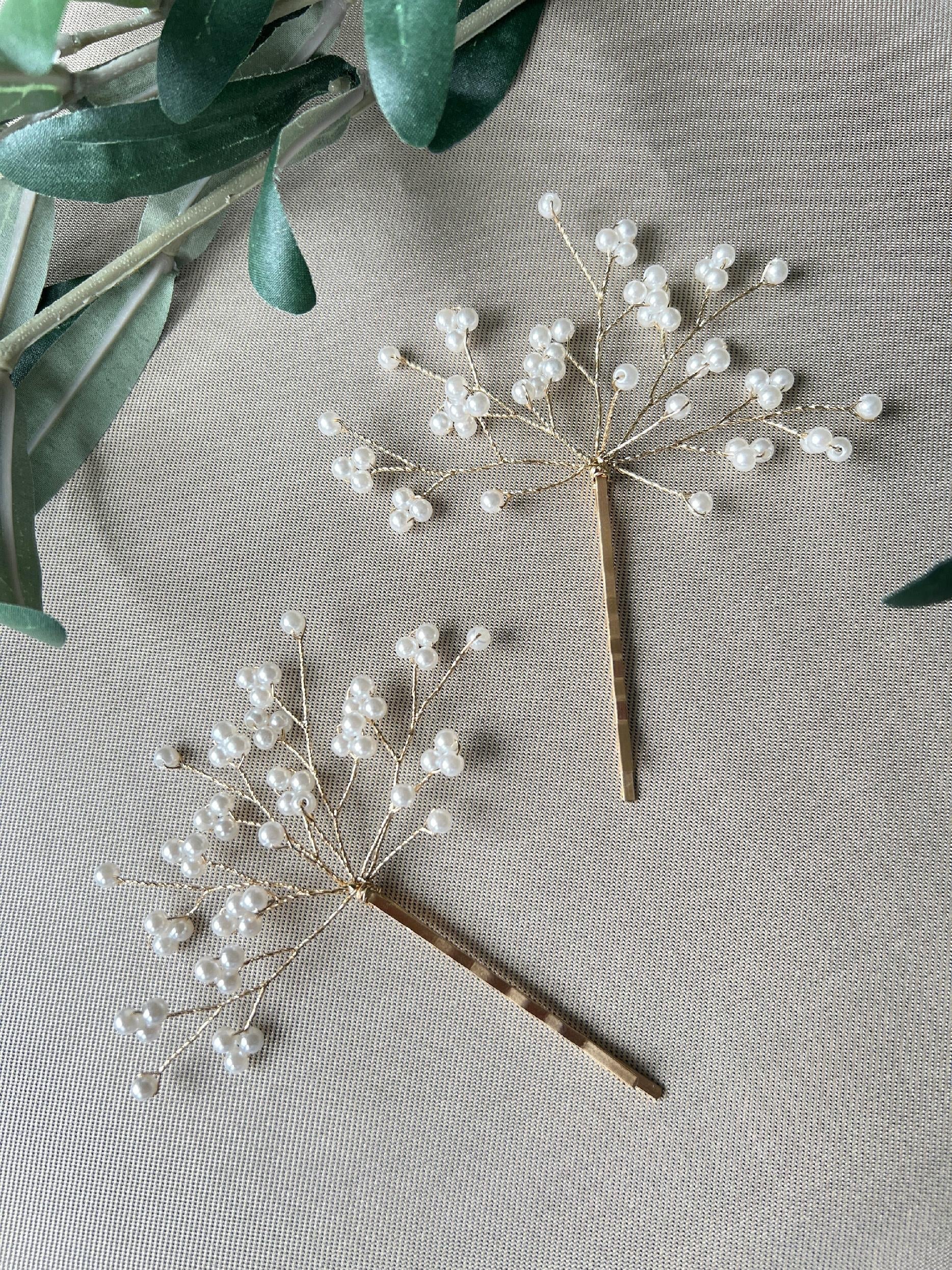 Braut Haarschmuck Set 2 Stück Haarspange mit weißen Perlen Haarklammer Brautschmuck Hochzeitsschmuck Brautfrisur Brautjungfer Hochzeit-Brauthaarschmuck-Schmuckblüte