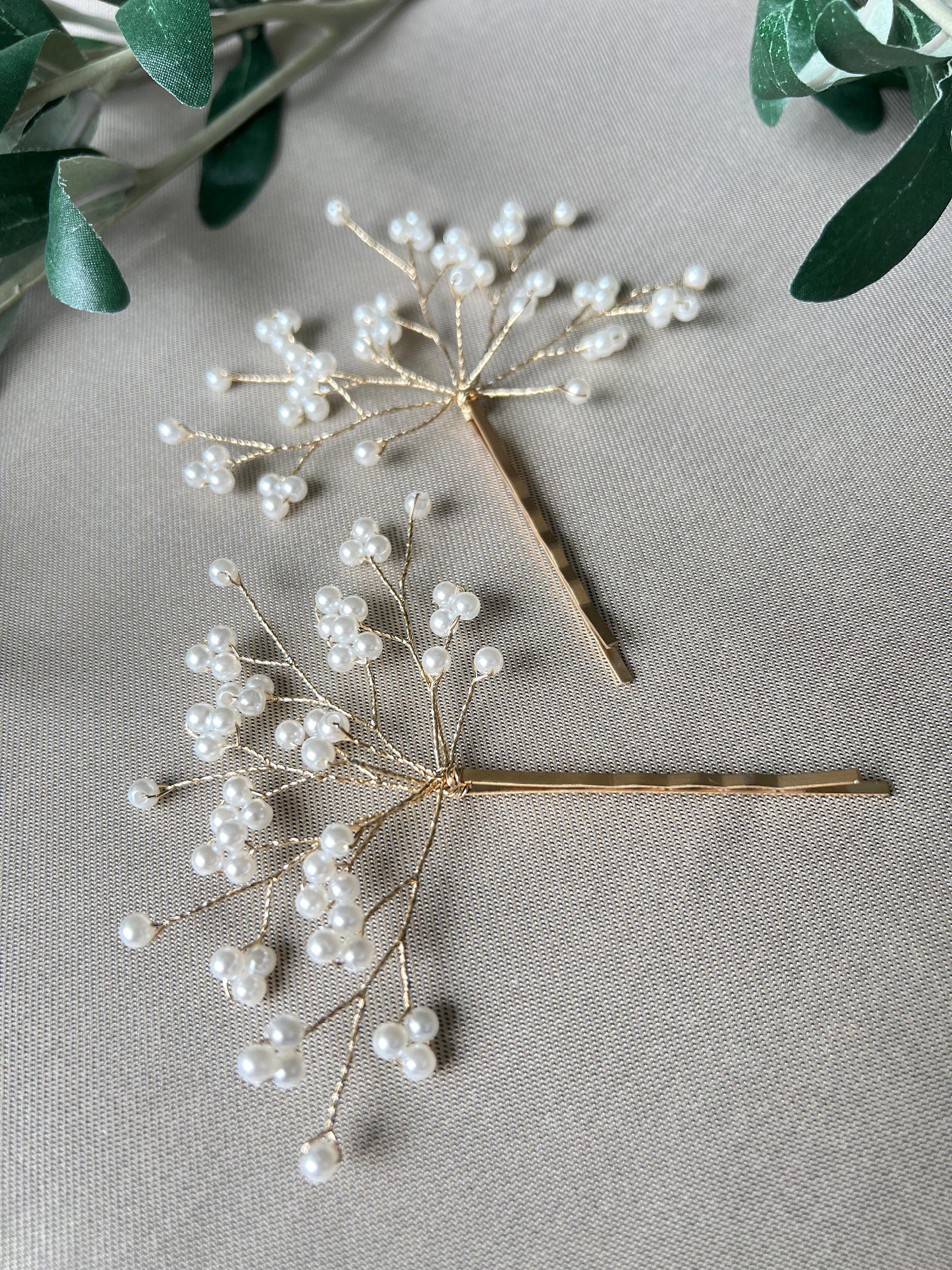 Braut Haarschmuck Set 2 Stück Haarspange mit weißen Perlen Haarklammer Brautschmuck Hochzeitsschmuck Brautfrisur Brautjungfer Hochzeit-Brauthaarschmuck-Schmuckblüte