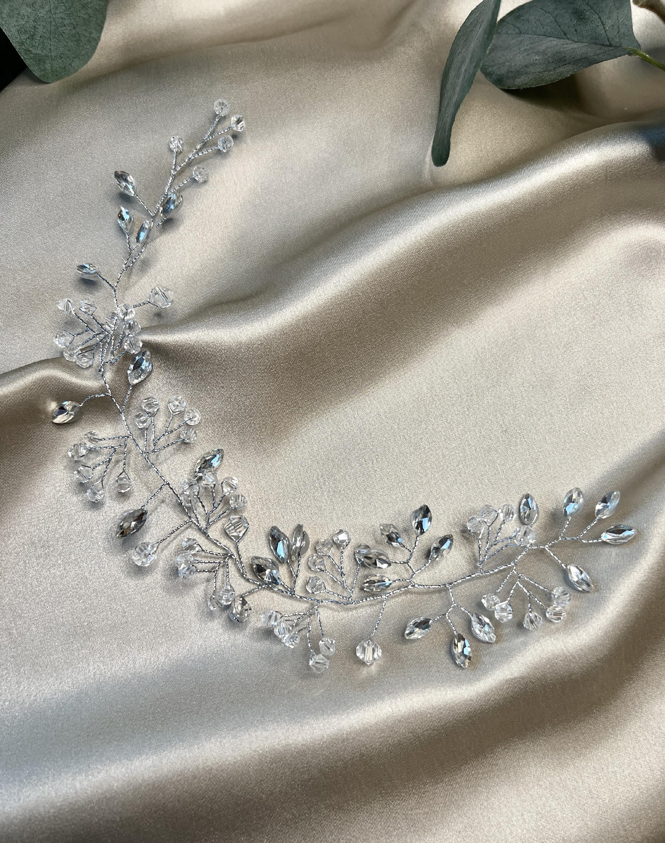 Braut Haarschmuck Silber Brauthaarschmuck mit Perlen und Strass Steinen Haarkranz Hochzeit Haarranke Hochzeitsschmuck-Brauthaarschmuck-Schmuckblüte