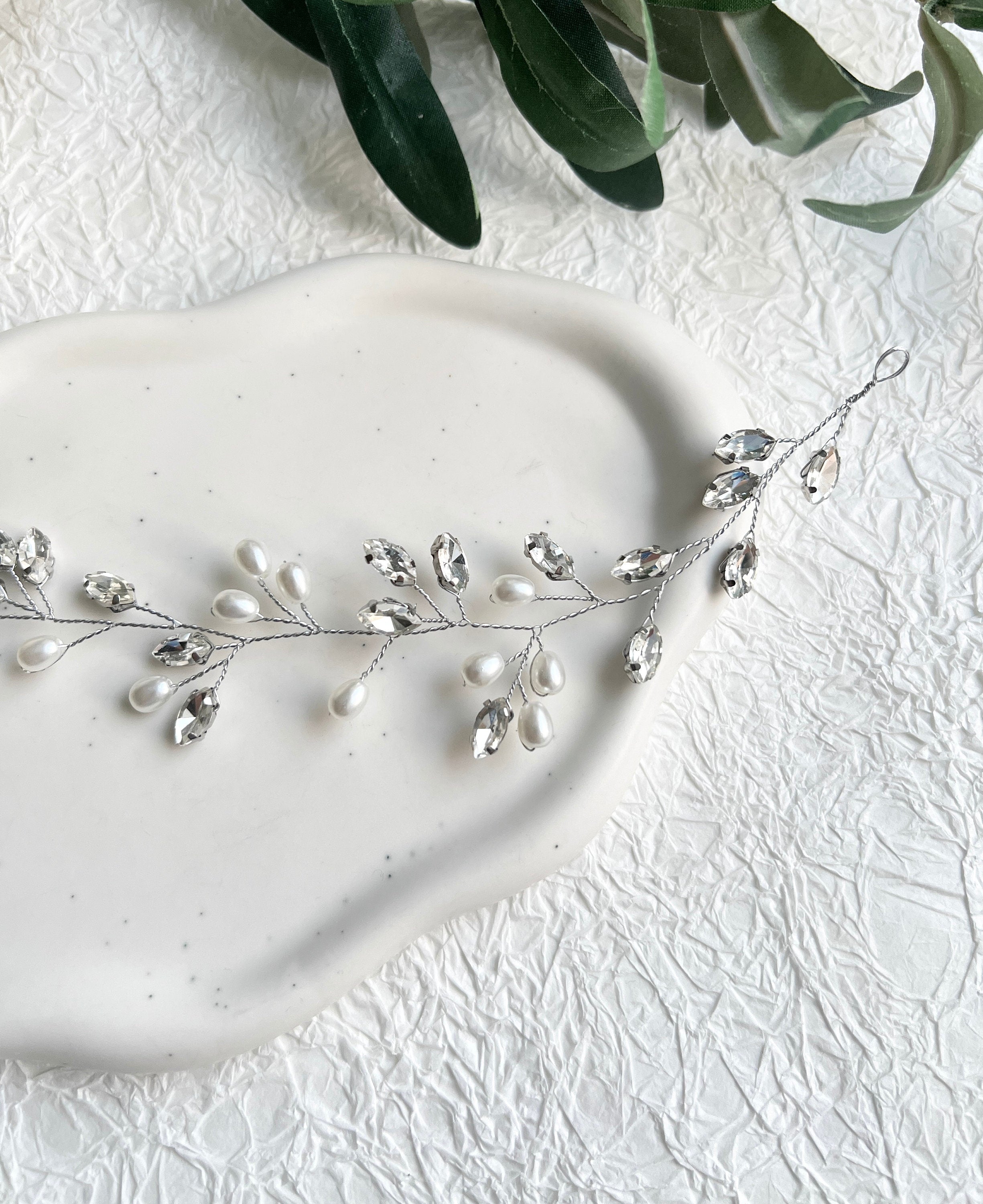 Braut Haarschmuck, Silber Haarrebe mit Perlen, Strass, Haar Hochzeit, Brautschmuck,-Brauthaarschmuck-Schmuckblüte