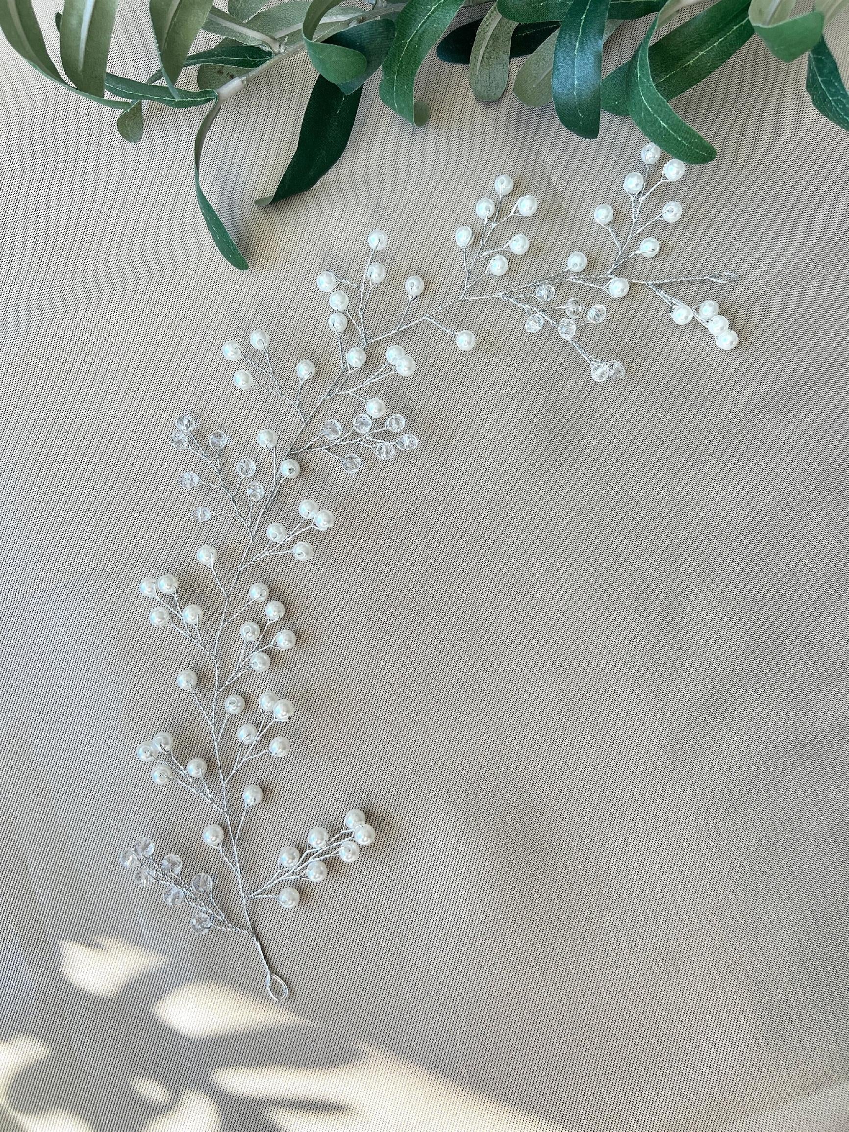 Braut Haarschmuck, Silber mit Perlen, Hochzeit, Brautschmuck, Hochzeitshaarband, Haarkranz, Haarranke-Brauthaarschmuck-Schmuckblüte