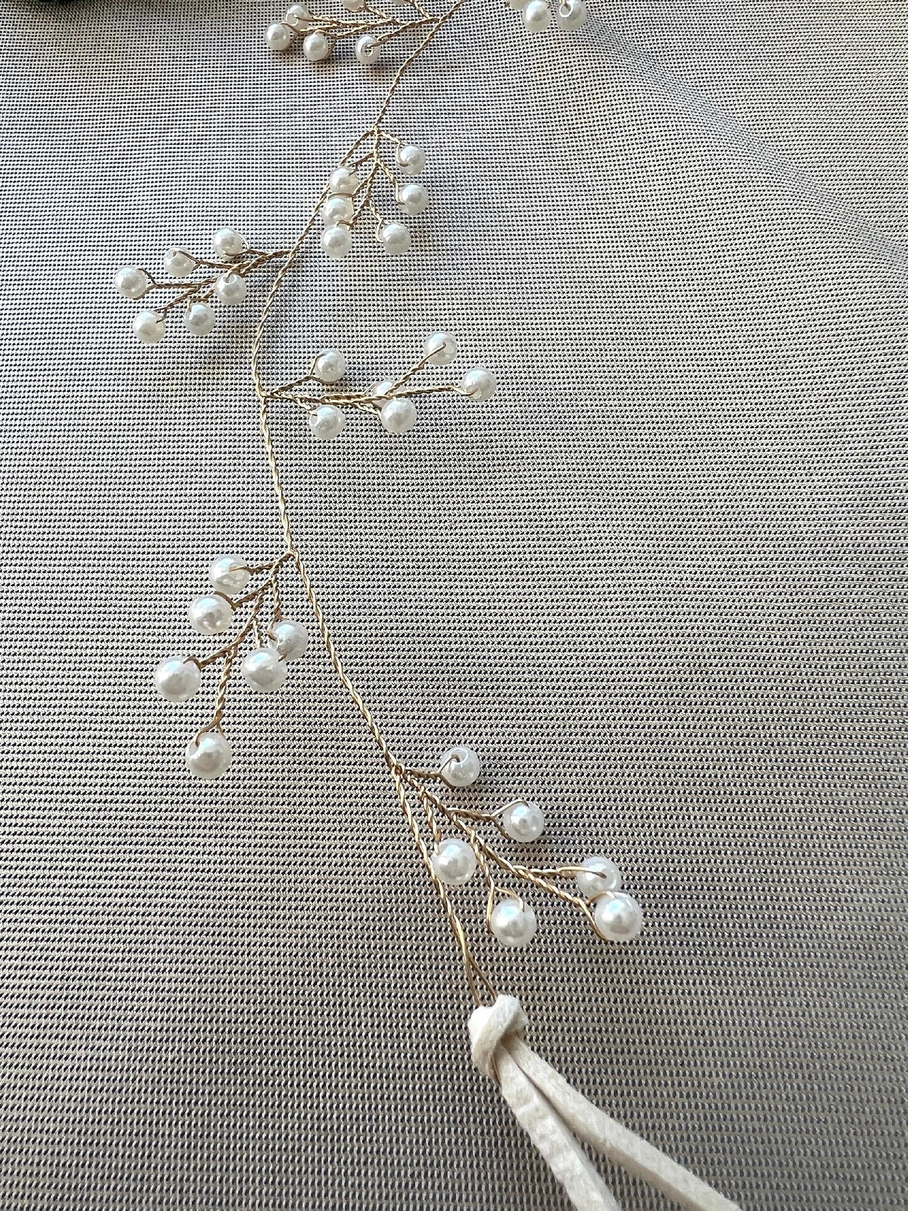 Braut Haarschmuck, gold mit Perlen, Hochzeit, Brautschmuck, Hochzeitshaarband, Haarkranz, Haarranke-Brauthaarschmuck-Schmuckblüte