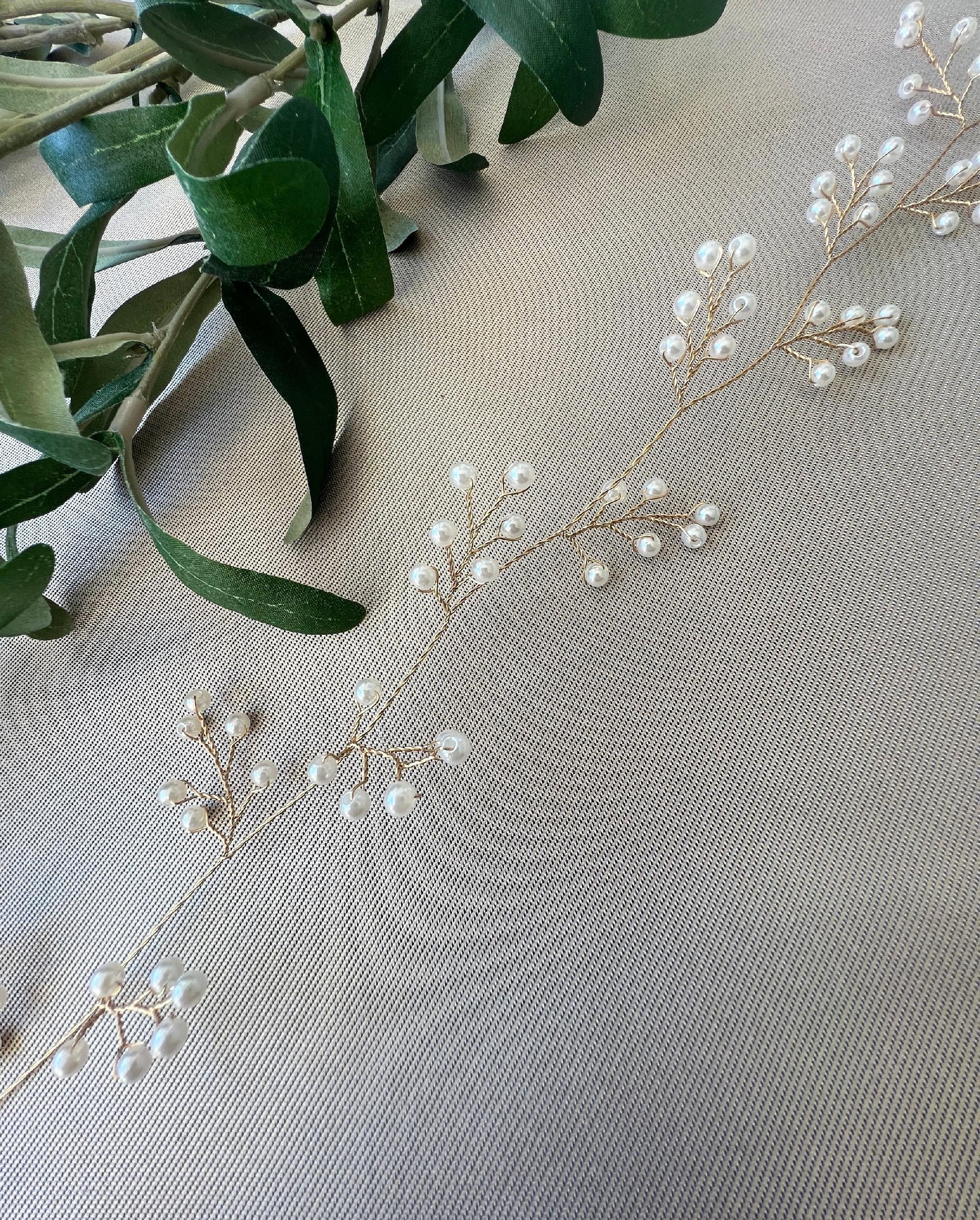 Braut Haarschmuck, gold mit Perlen, Hochzeit, Brautschmuck, Hochzeitshaarband, Haarkranz, Haarranke-Brauthaarschmuck-Schmuckblüte