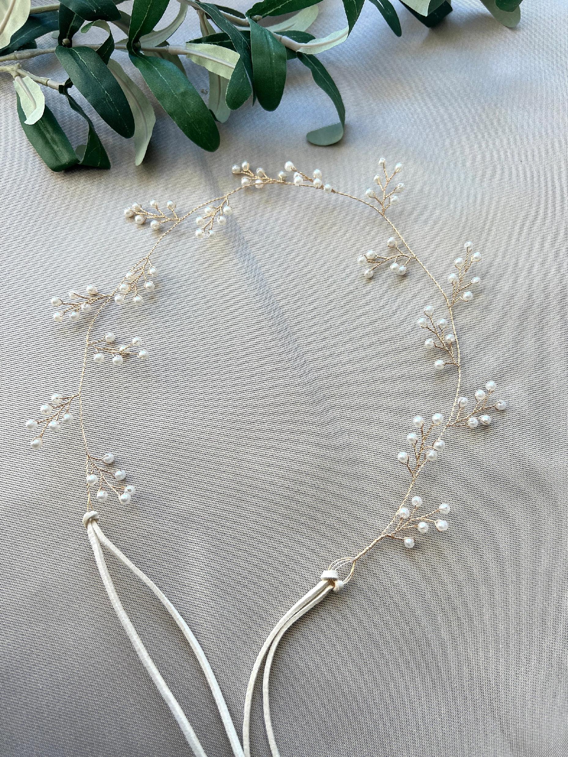 Braut Haarschmuck, gold mit Perlen, Hochzeit, Brautschmuck, Hochzeitshaarband, Haarkranz, Haarranke-Brauthaarschmuck-Schmuckblüte