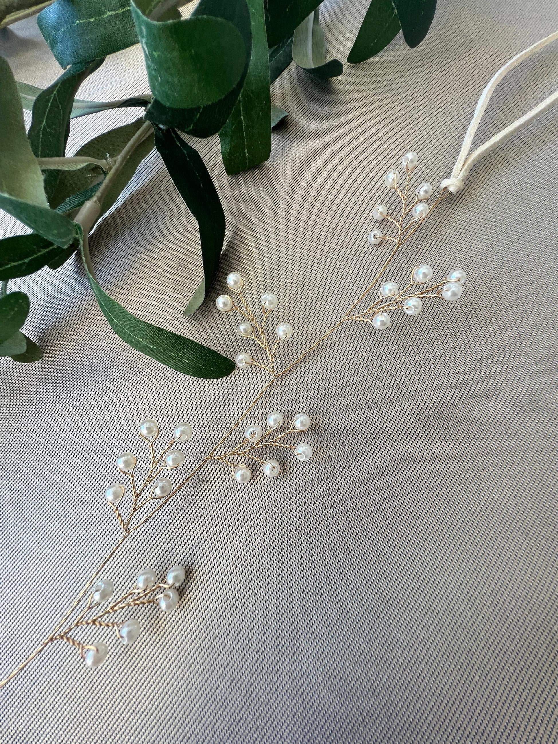 Braut Haarschmuck, gold mit Perlen, Hochzeit, Brautschmuck, Hochzeitshaarband, Haarkranz, Haarranke-Brauthaarschmuck-Schmuckblüte