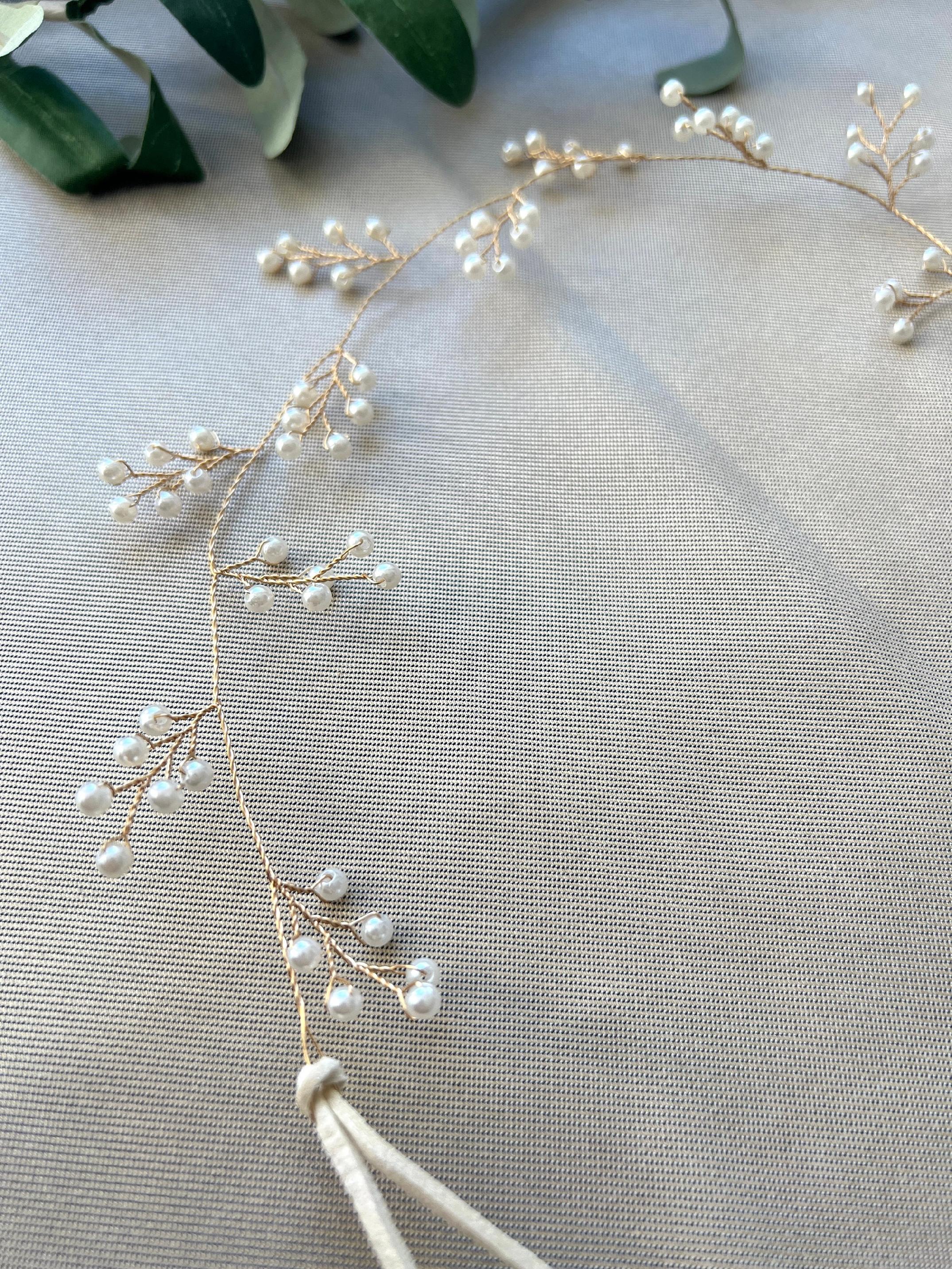 Braut Haarschmuck, gold mit Perlen, Hochzeit, Brautschmuck, Hochzeitshaarband, Haarkranz, Haarranke-Brauthaarschmuck-Schmuckblüte