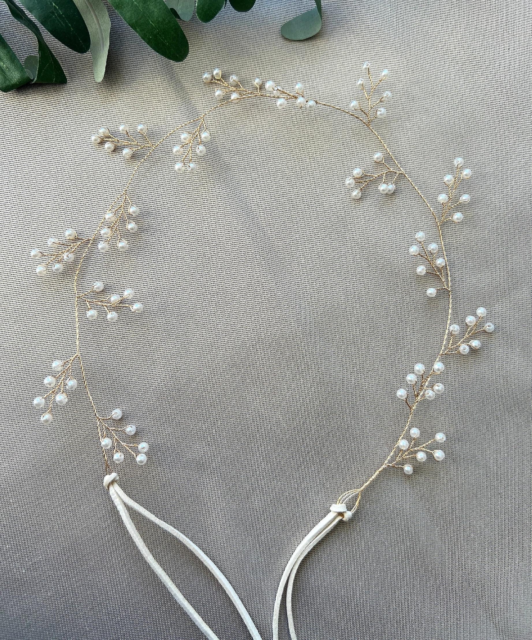 Braut Haarschmuck, gold mit Perlen, Hochzeit, Brautschmuck, Hochzeitshaarband, Haarkranz, Haarranke-Brauthaarschmuck-Schmuckblüte