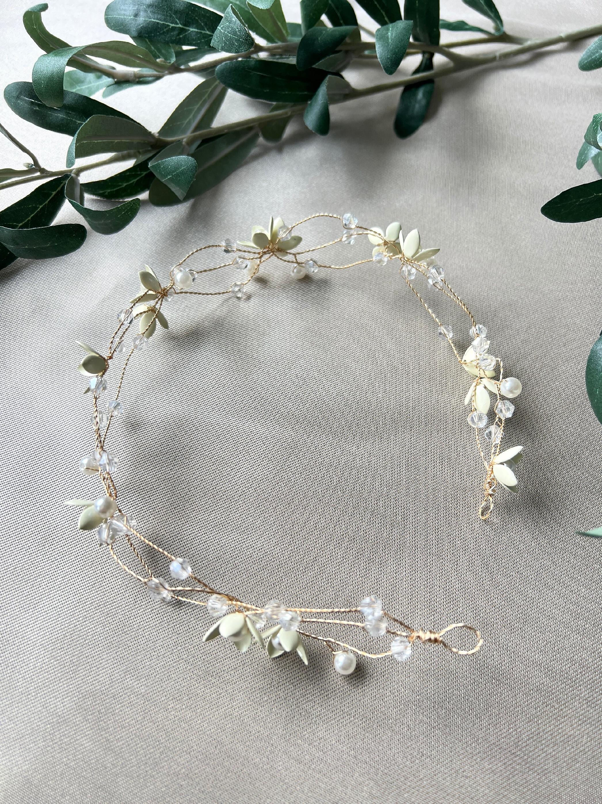 Braut Haarschmuck, gold mit Perlen und Blüten in Ivory, Hochzeit, Brautschmuck, Hochzeitshaarband, Haarkranz, Haarranke, Haarrebe-Brauthaarschmuck-Schmuckblüte