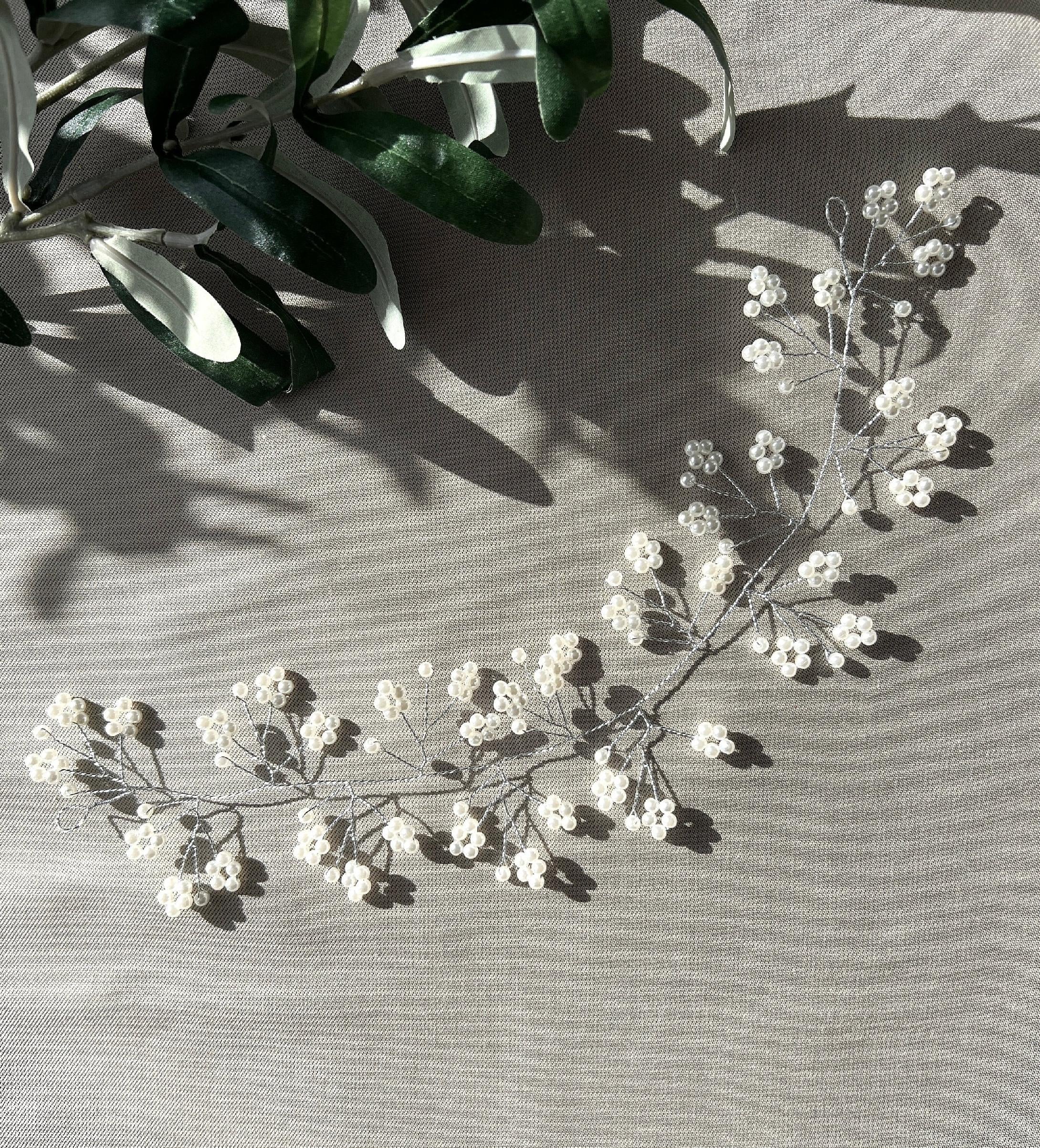 Braut Haarschmuck, silberner Juwelierdraht mit Perlen, Hochzeit, Brautschmuck, Hochzeitshaarband, Haarkranz, Haarranke-Brauthaarschmuck-Schmuckblüte