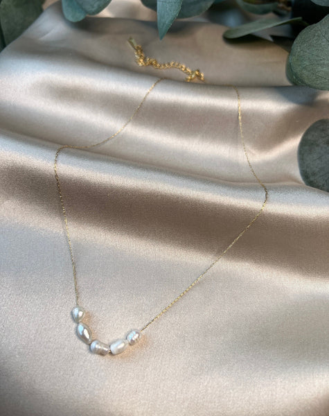 Feine Perlenhalskette, Gold oder Silber, dünnes Band, kurze Halskette,