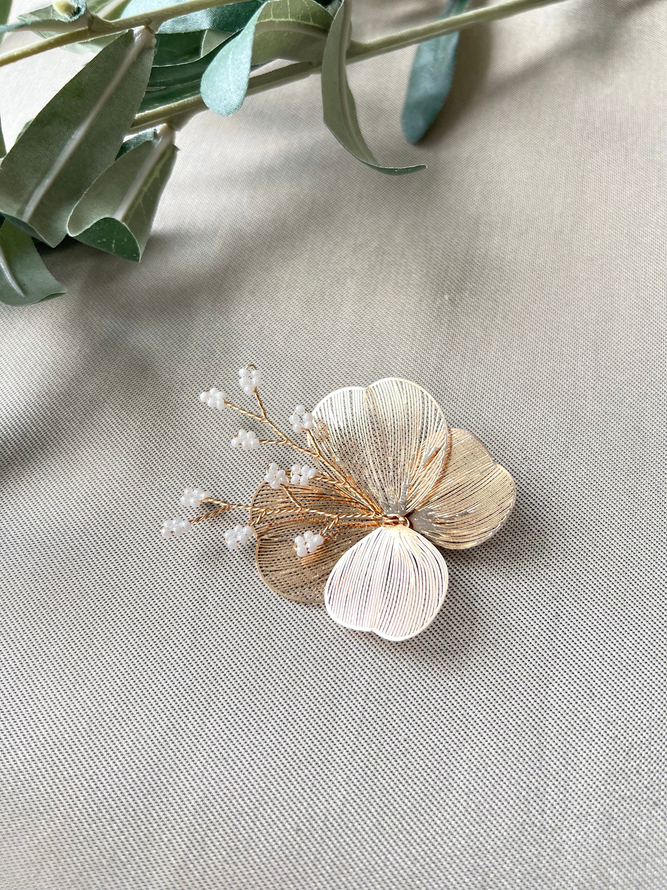 Haarschmuck, Roségold, Perlen, Braut Haarkamm, filigraner Schmuck, Blumen Haarspange, - Einzeln-Brauthaarschmuck-Schmuckblüte