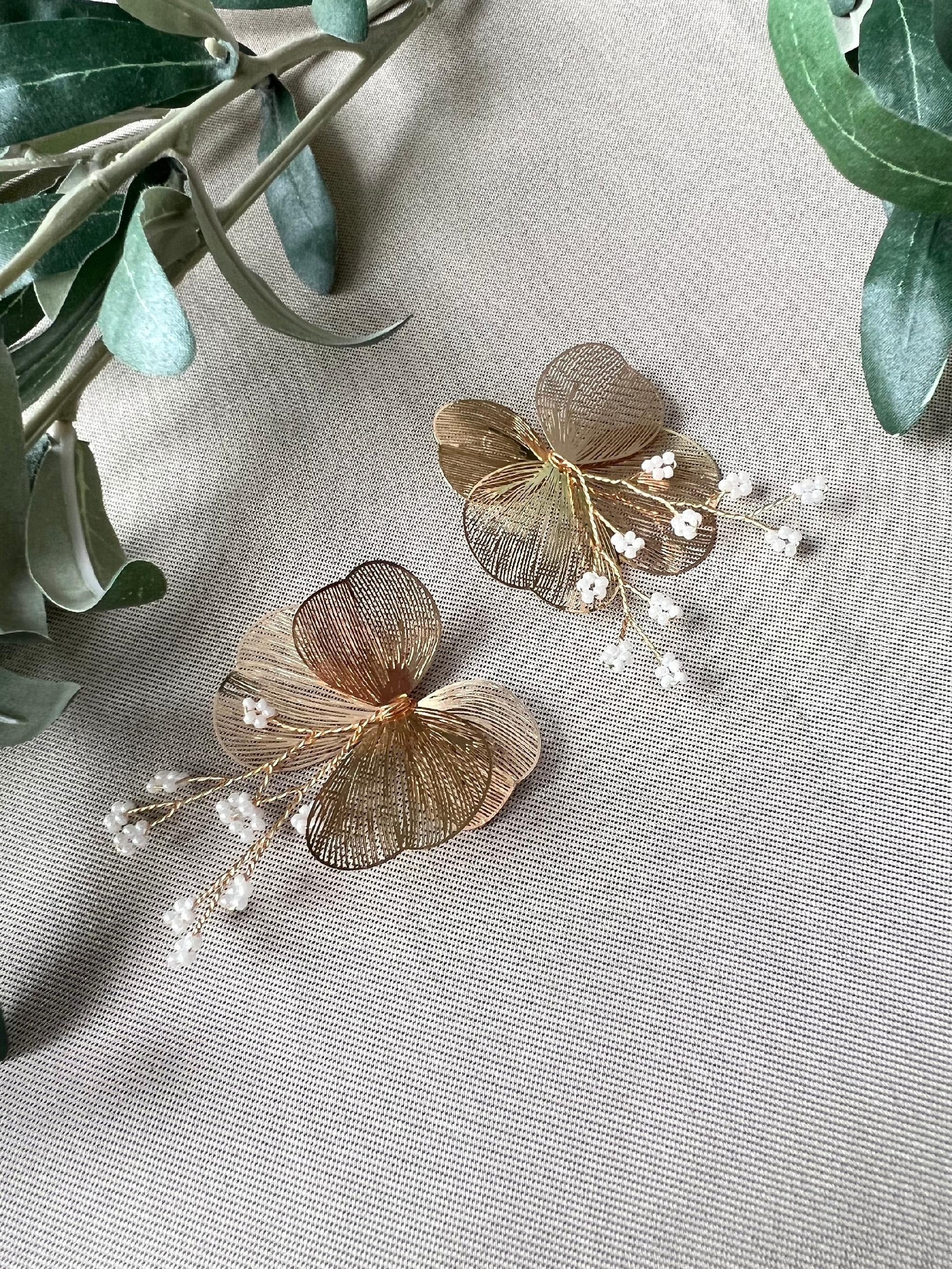 Haarschmuck, Roségold, Perlen, Braut Haarkamm, filigraner Schmuck, Blumen Haarspange, - Einzeln-Brauthaarschmuck-Schmuckblüte