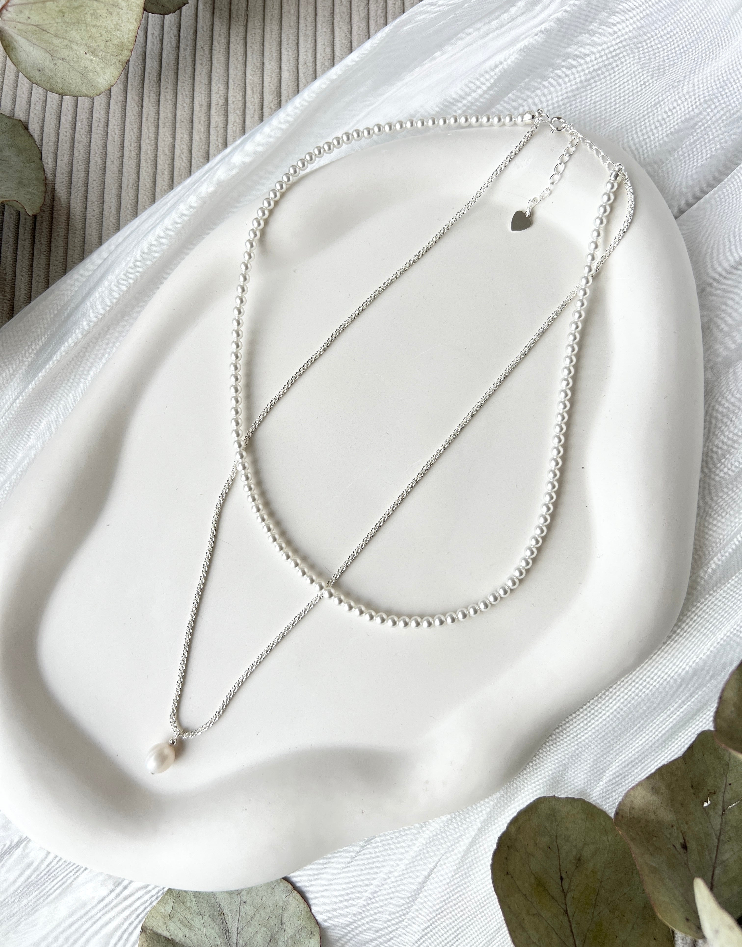 Layering Halskette, Silber, mehrreihige Kette, kurz und lang, Perlenanhänger