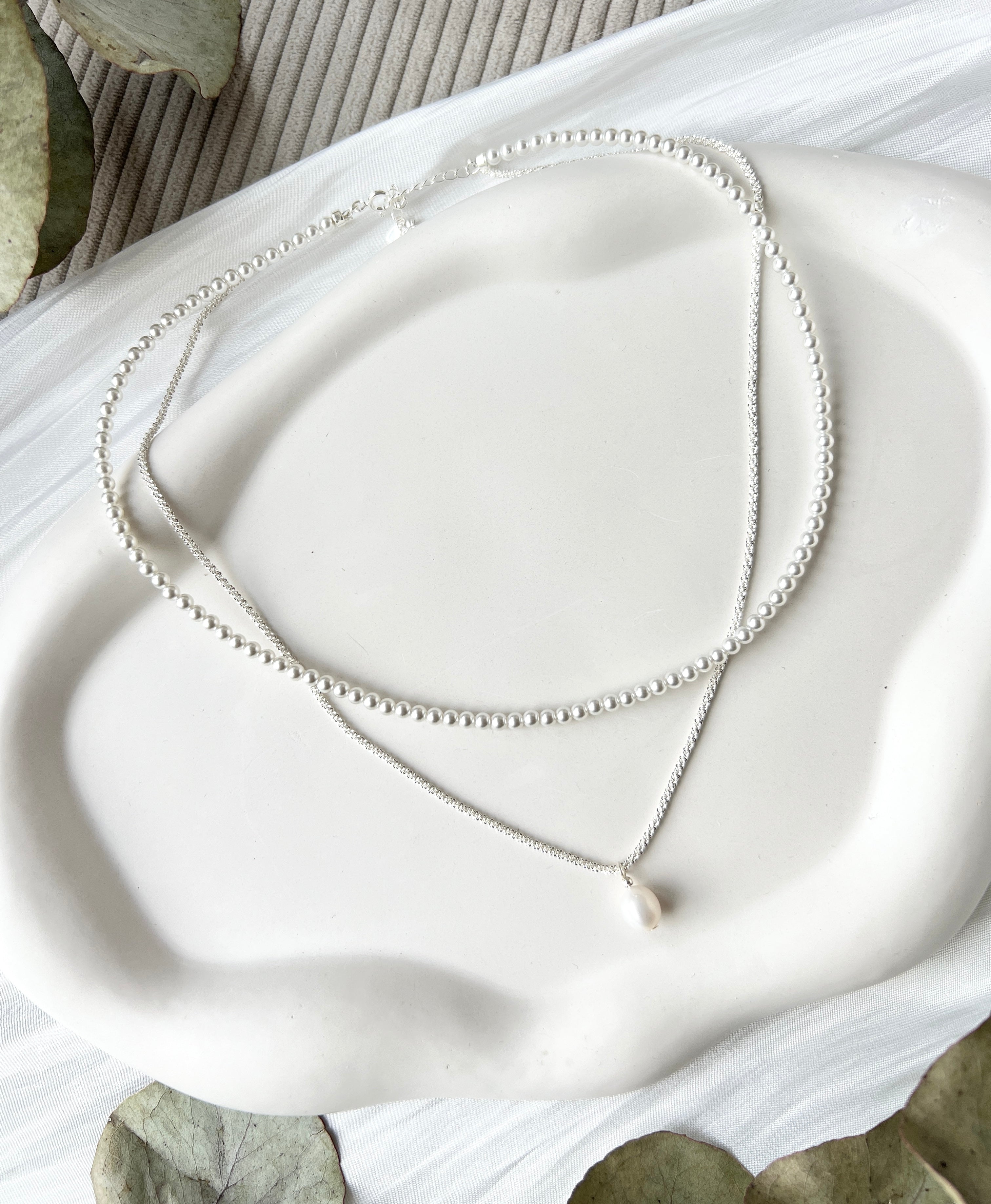 Layering Halskette, Silber, mehrreihige Kette, kurz und lang, Perlenanhänger