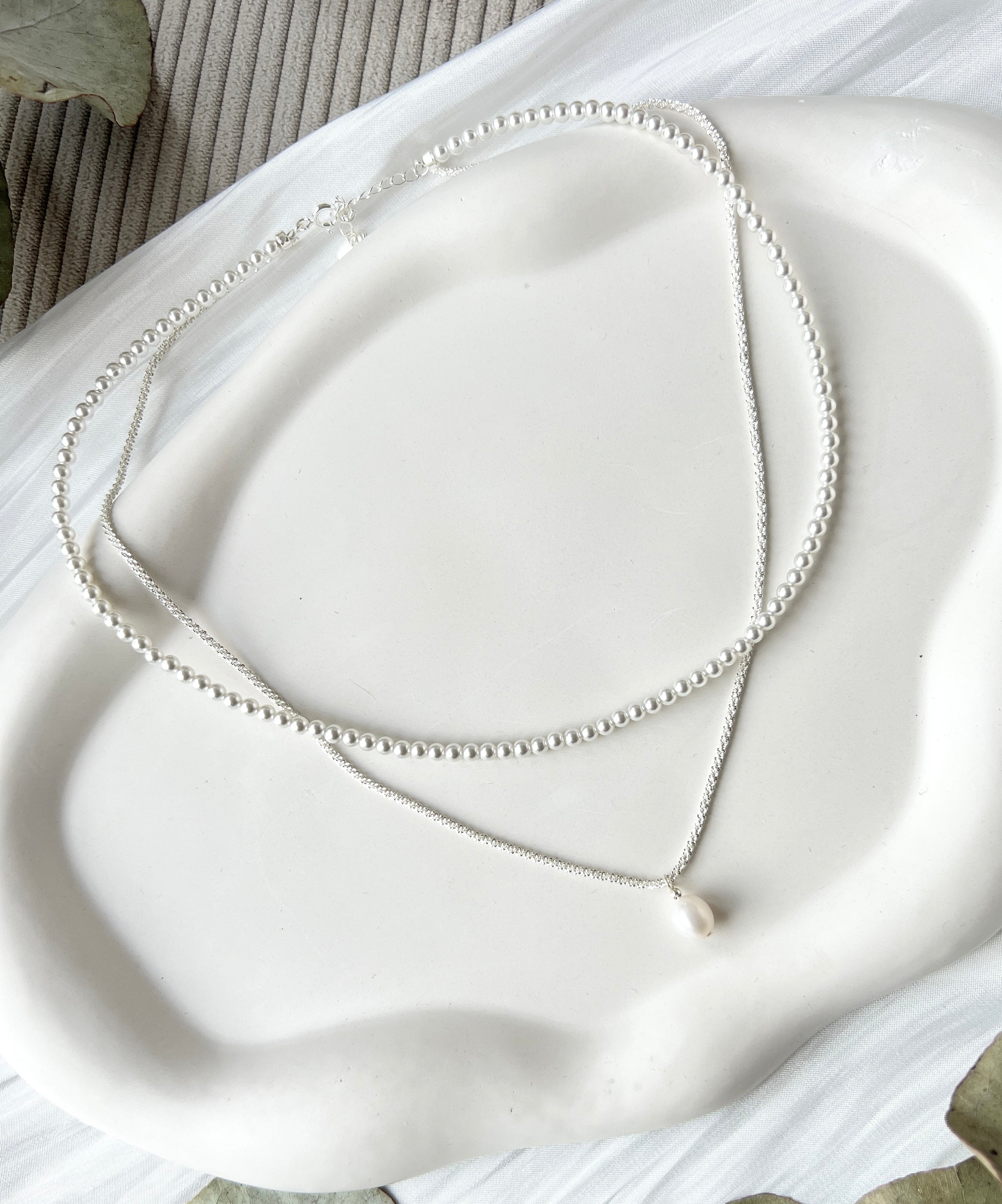 Layering Halskette, Silber, mehrreihige Kette, kurz und lang, Perlenanhänger