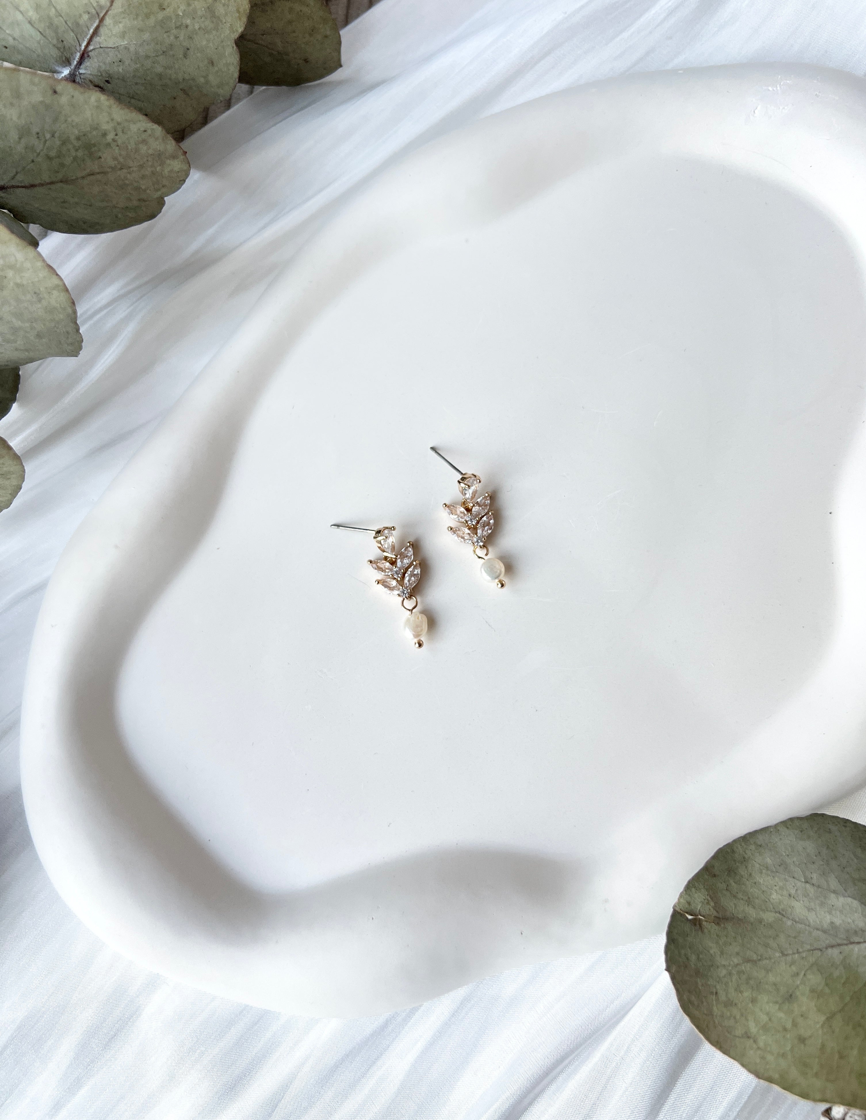 Ohrringe, Gold, Perlenohrringe, funkelnde Ohrstecker, Brautschmuck