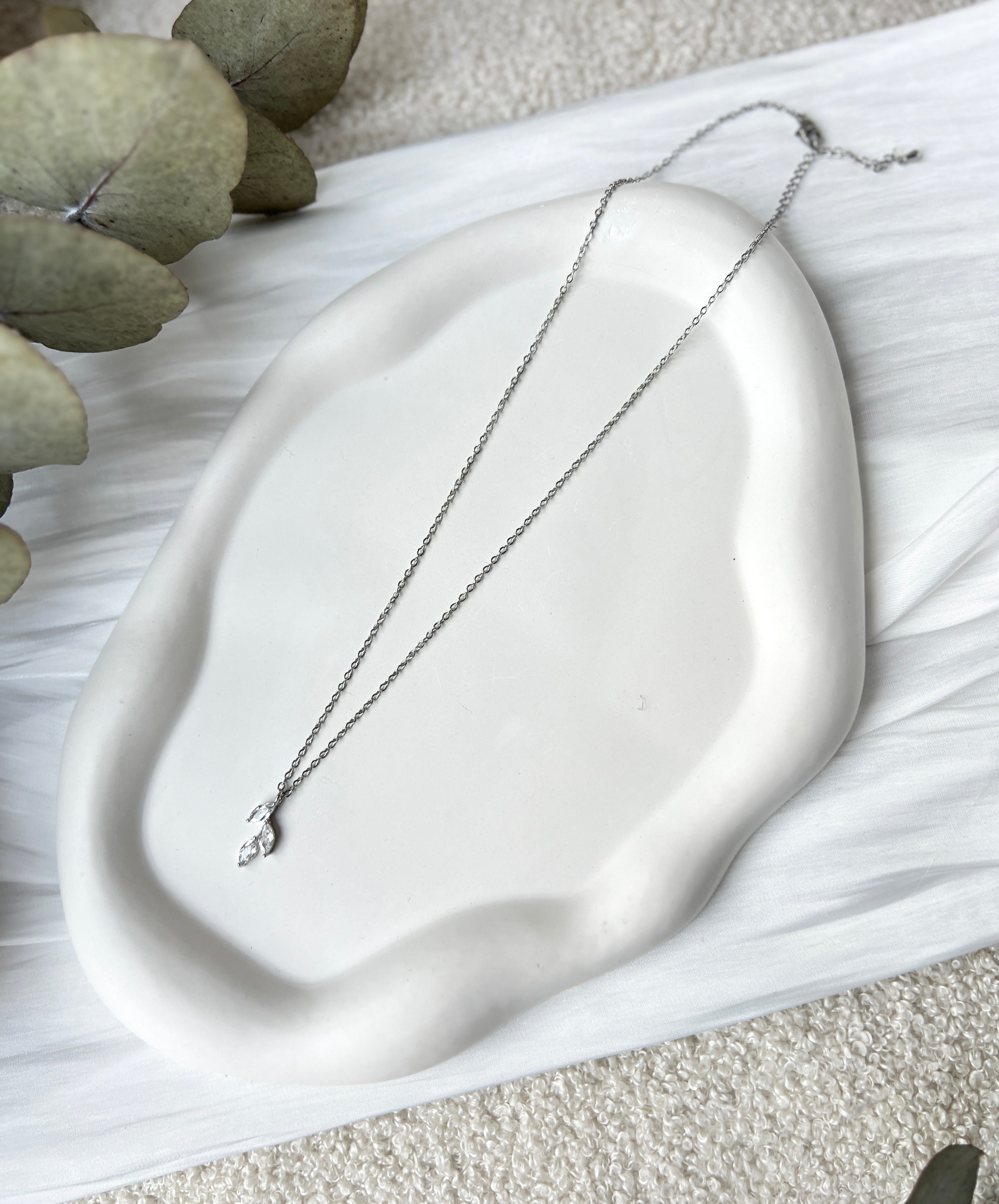 Brautset, Halskette und Ohrringe, funkelnde Zirkoniasteine, Perlenohrringe, Brautschmuck
