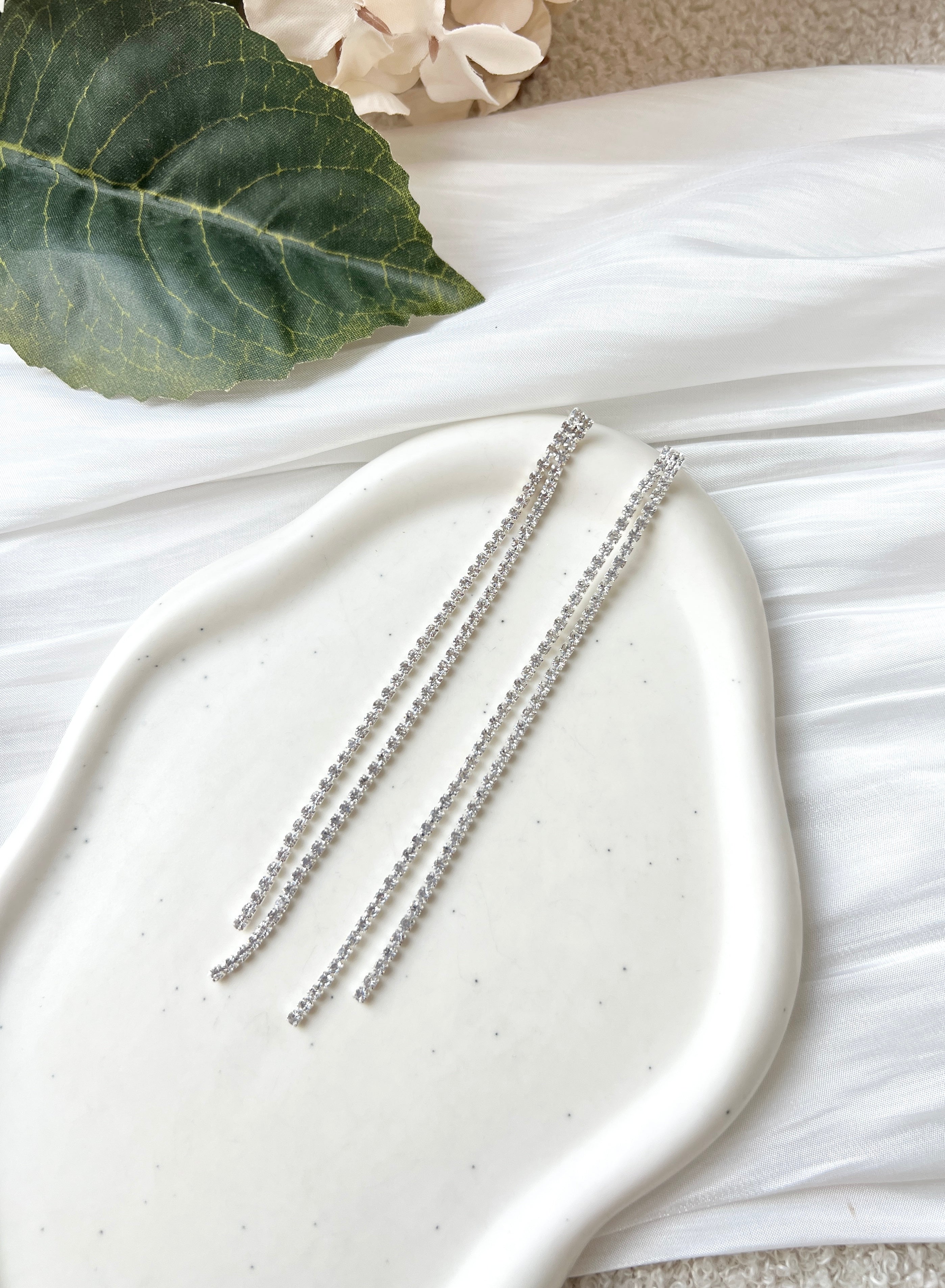 Ohrringe, Silber, lange Braut Hängeohrringe, Strass, glänzender Brautschmuck