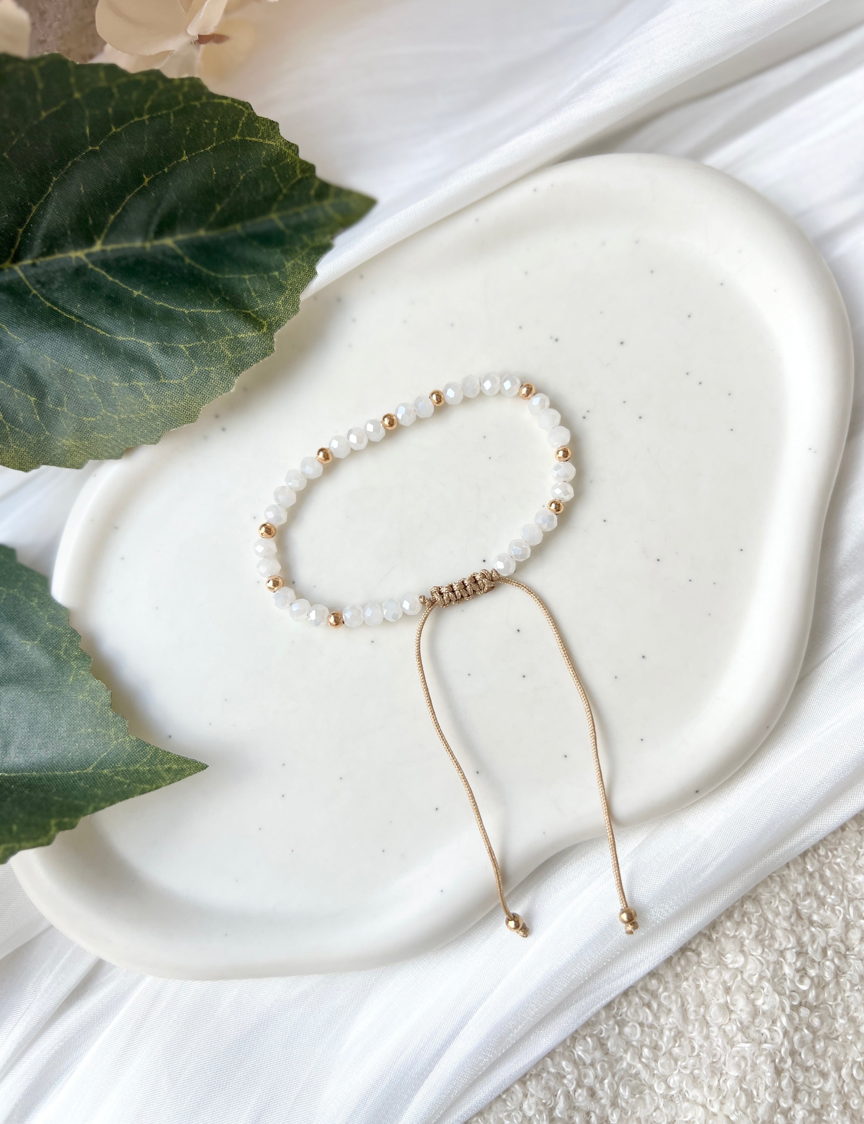 Perlenarmband, Weiß und Gold, Onesize, Brautschmuck