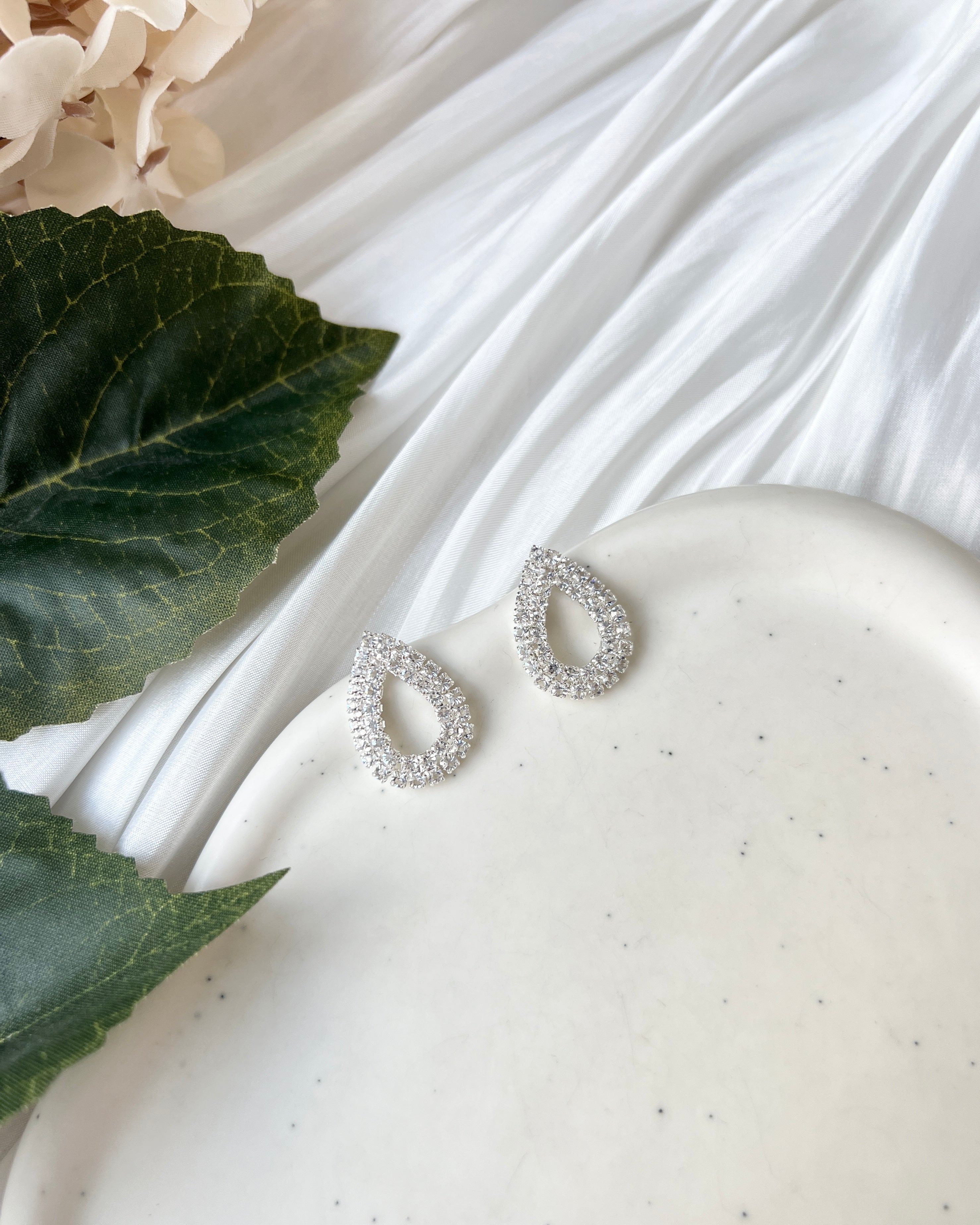 Ohrringe, Silber, funkelnder Strass, Tropfenform Brautohrringe, Brautschmuck