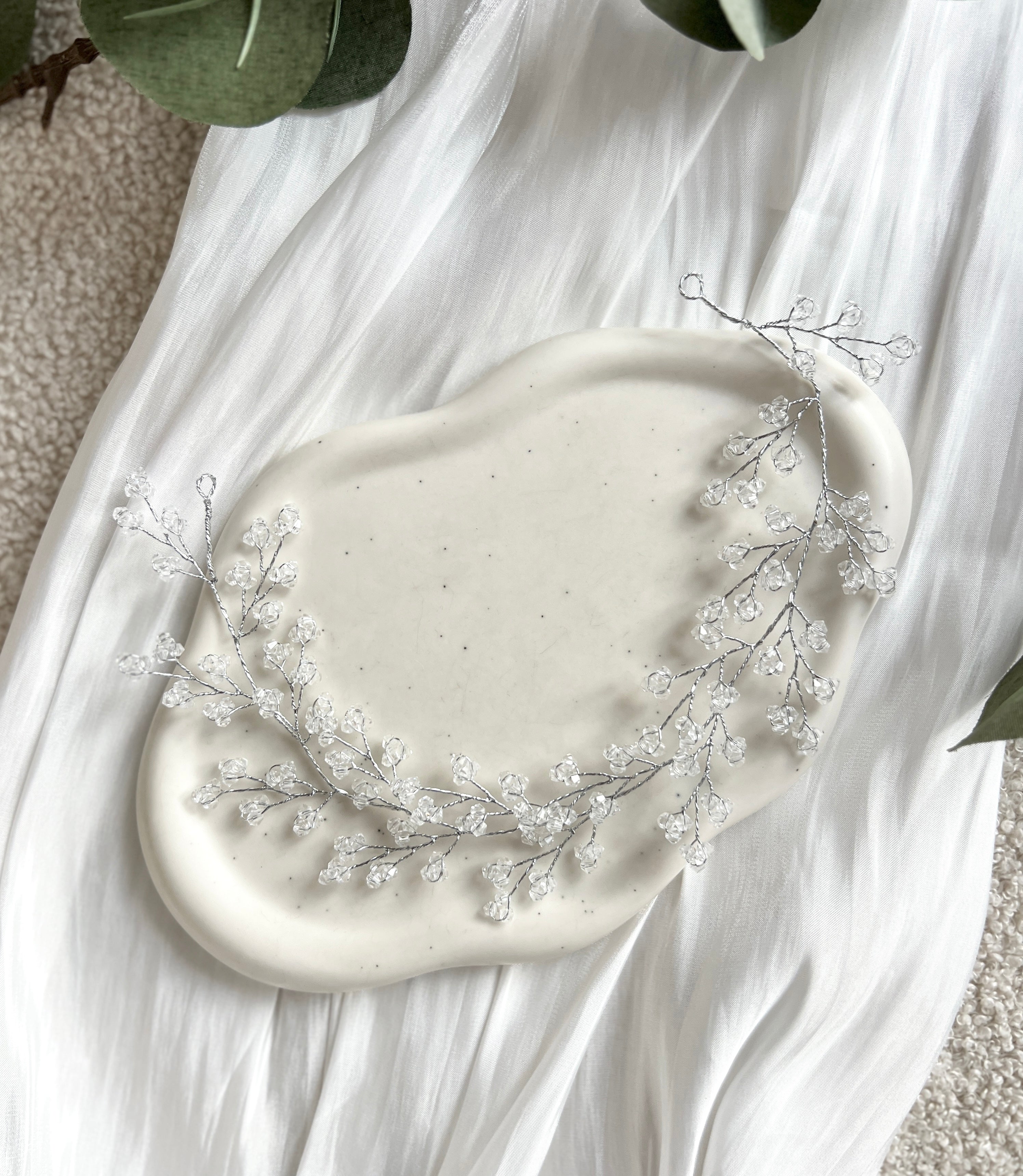 Haarrebe, Silber oder Gold, transparente Perlen, Brautschmuck