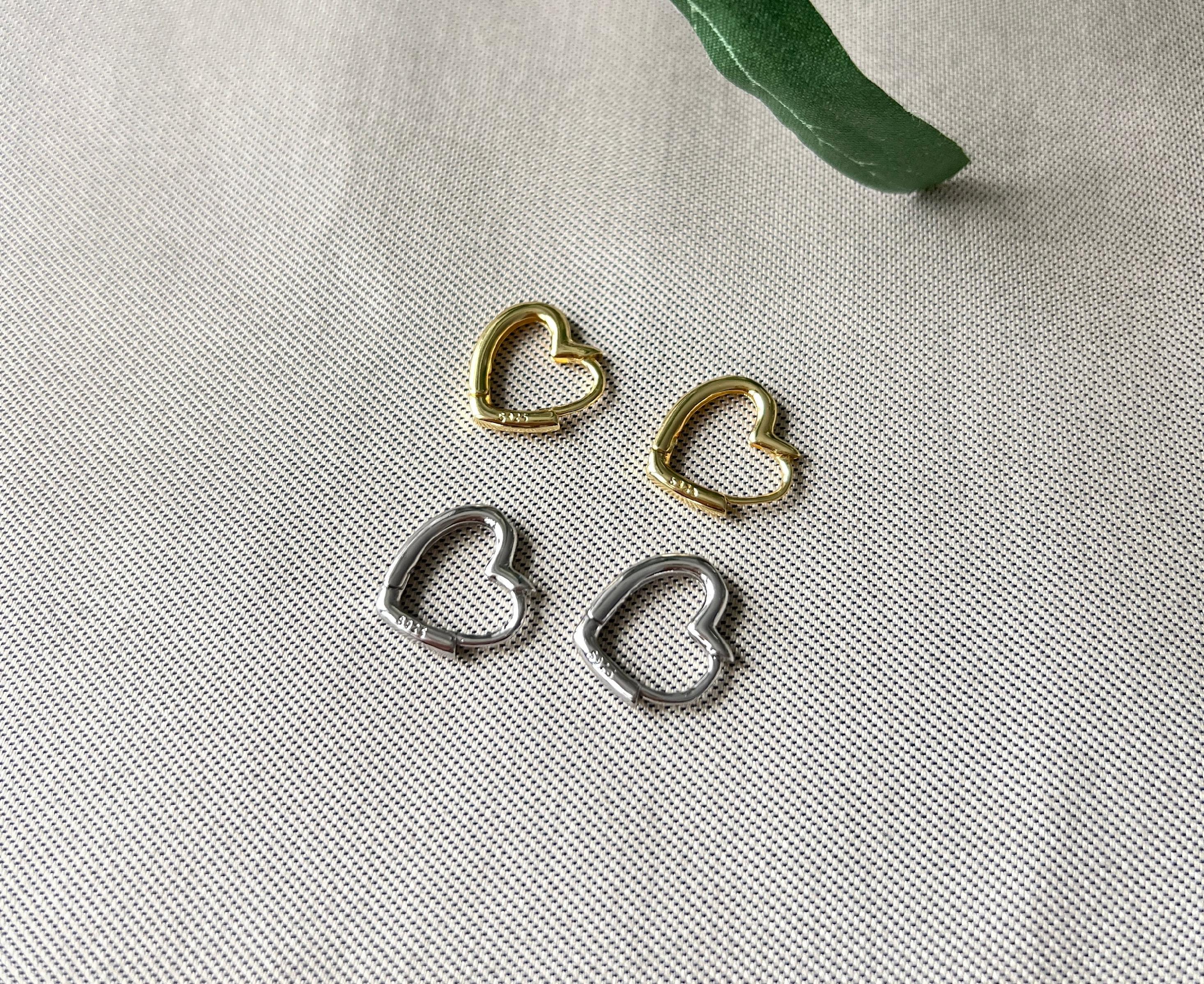 Ohrringe 925 Silber, 18k Gold, Herz Ohrringe, Huggie Ohrringe, Hoops, Creolen, Ohrstecker - Gold-Ohrringe-Schmuckblüte