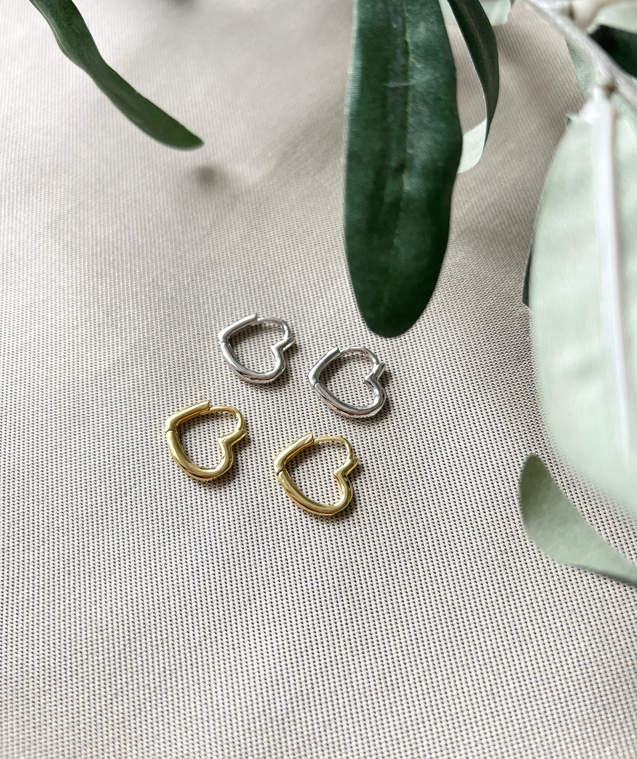 Ohrringe 925 Silber, 18k Gold, Herz Ohrringe, Huggie Ohrringe, Hoops, Creolen, Ohrstecker - Gold-Ohrringe-Schmuckblüte