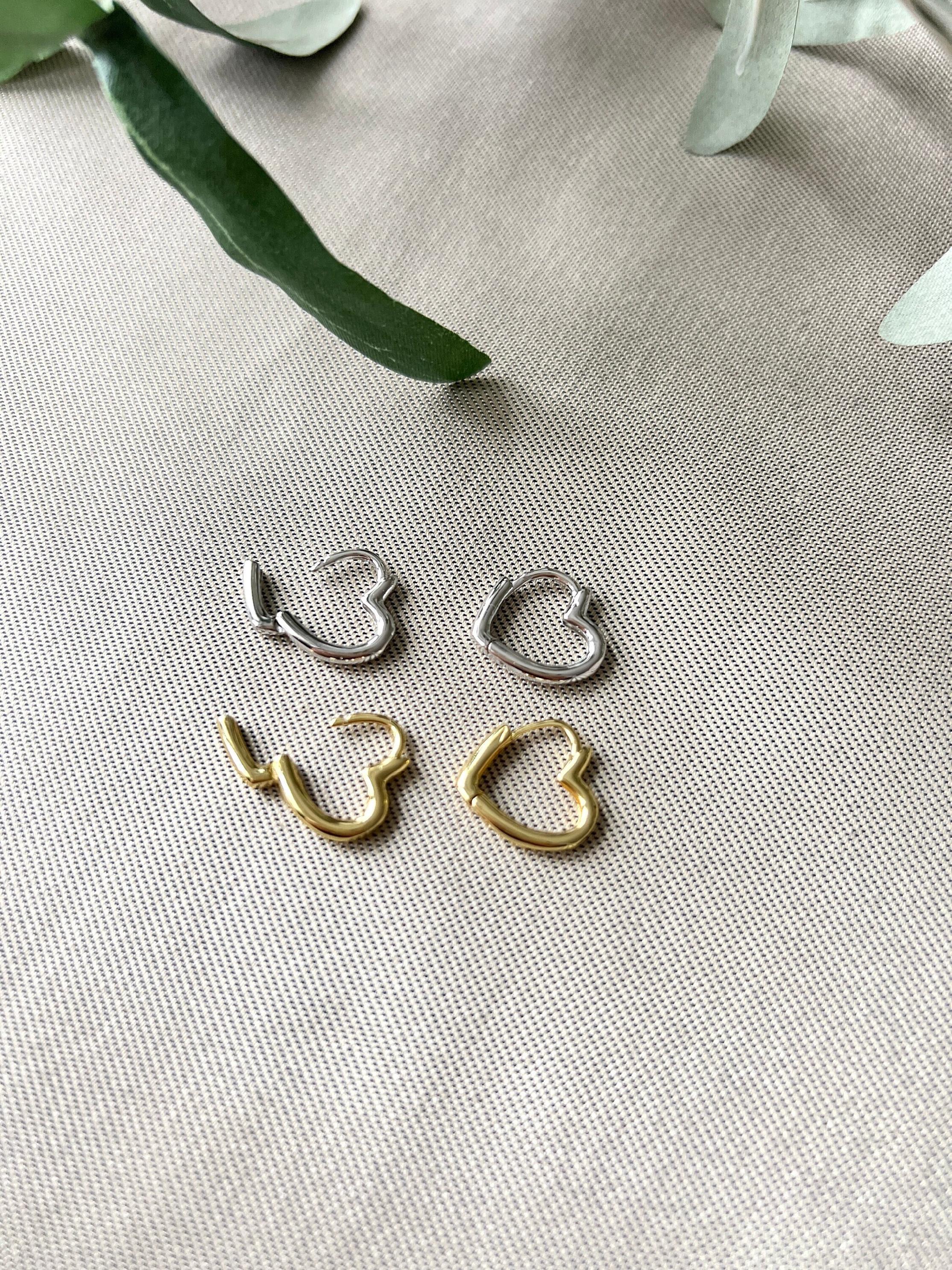 Ohrringe 925 Silber, 18k Gold, Herz Ohrringe, Huggie Ohrringe, Hoops, Creolen, Ohrstecker - Gold-Ohrringe-Schmuckblüte