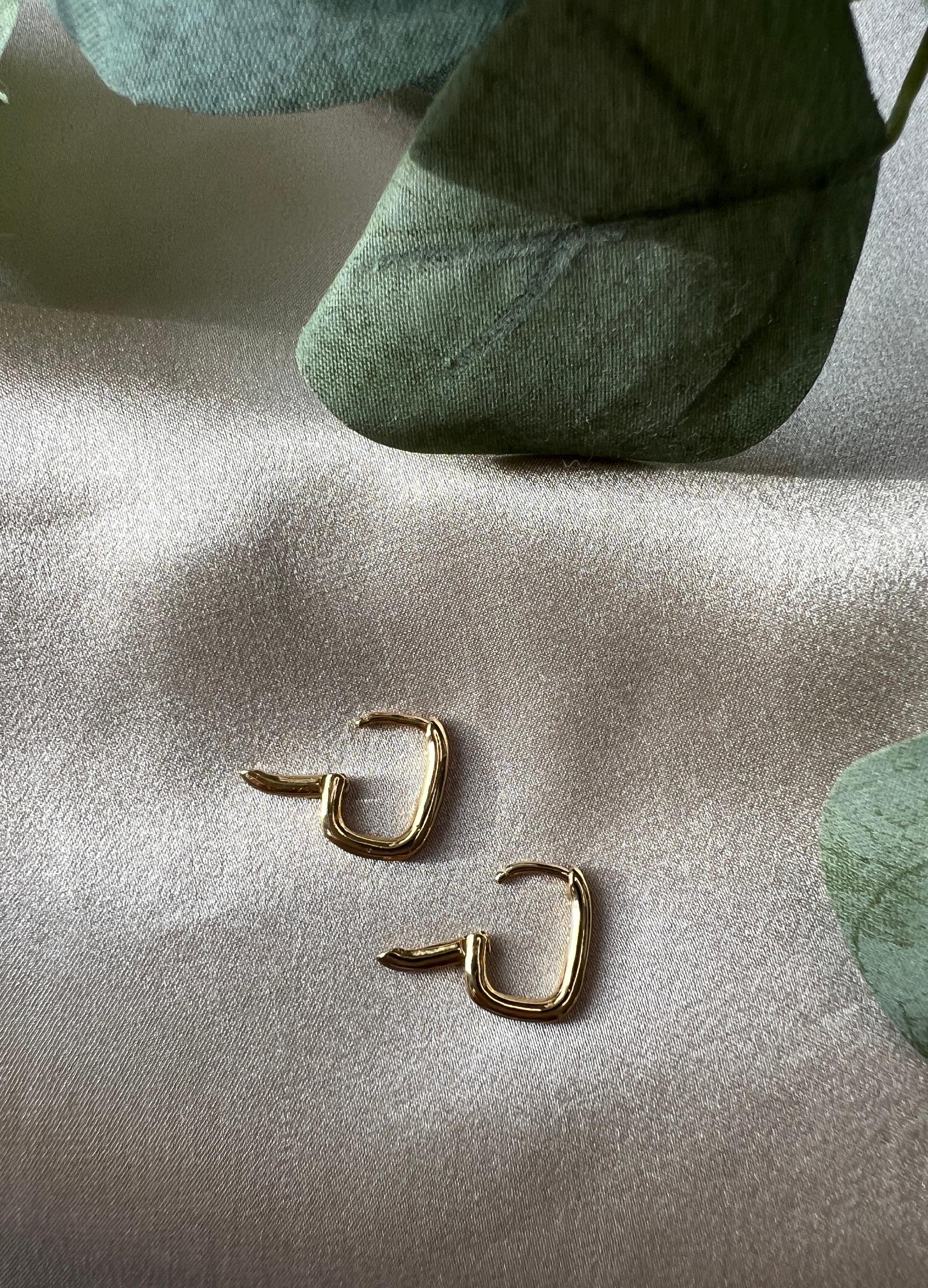 Ohrringe 925 Silber, gold, Geometrische Ohrringe, Huggie Ohrringe, Hoop Ohrringe, Creolen, geometrisch, rechteckig - Gold Einzel-Ohrringe-Schmuckblüte