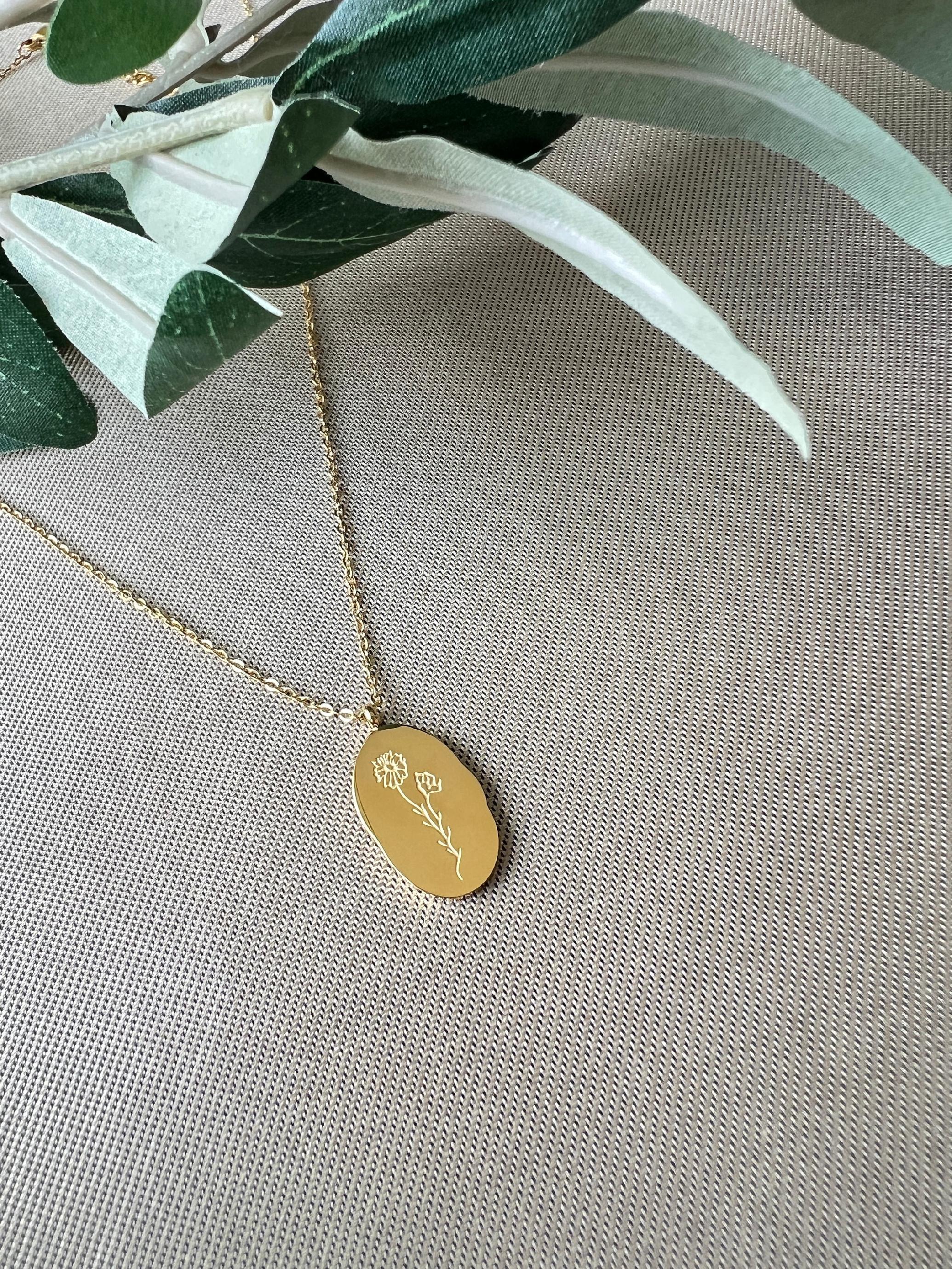 Wendehalskette, Geschenk Trauzeugin, Geburtsblume Oktober, Geburtsmonat, Ringelblume Blume, 18k Gold, wasserfest, Halskette für Frauen-Halskette-Schmuckblüte