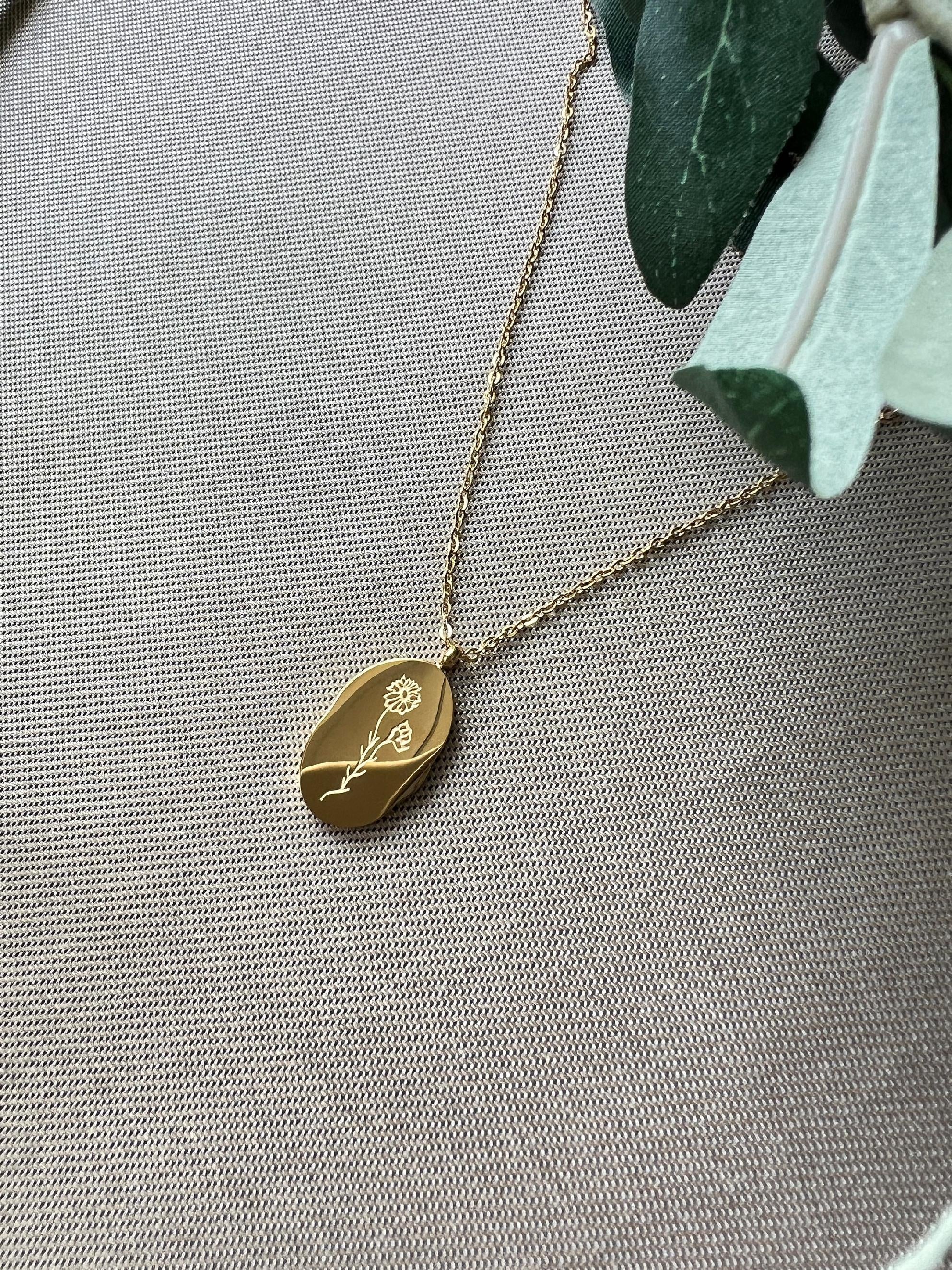 Wendehalskette, Geschenk Trauzeugin, Geburtsblume Oktober, Geburtsmonat, Ringelblume Blume, 18k Gold, wasserfest, Halskette für Frauen-Halskette-Schmuckblüte