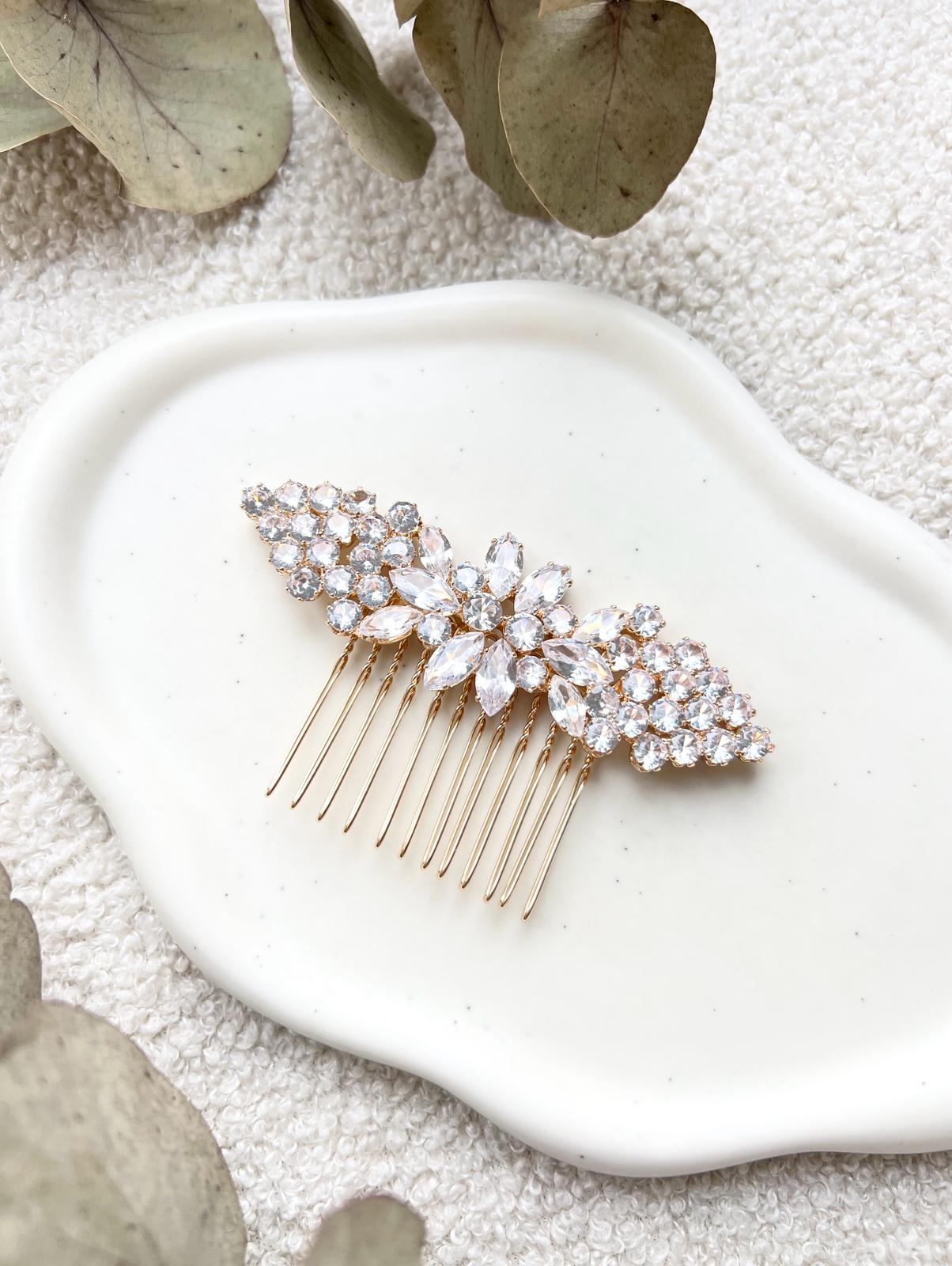 Haarschmuck, Gold, feiner Strass-Haarkamm, eleganter Brautschmuck